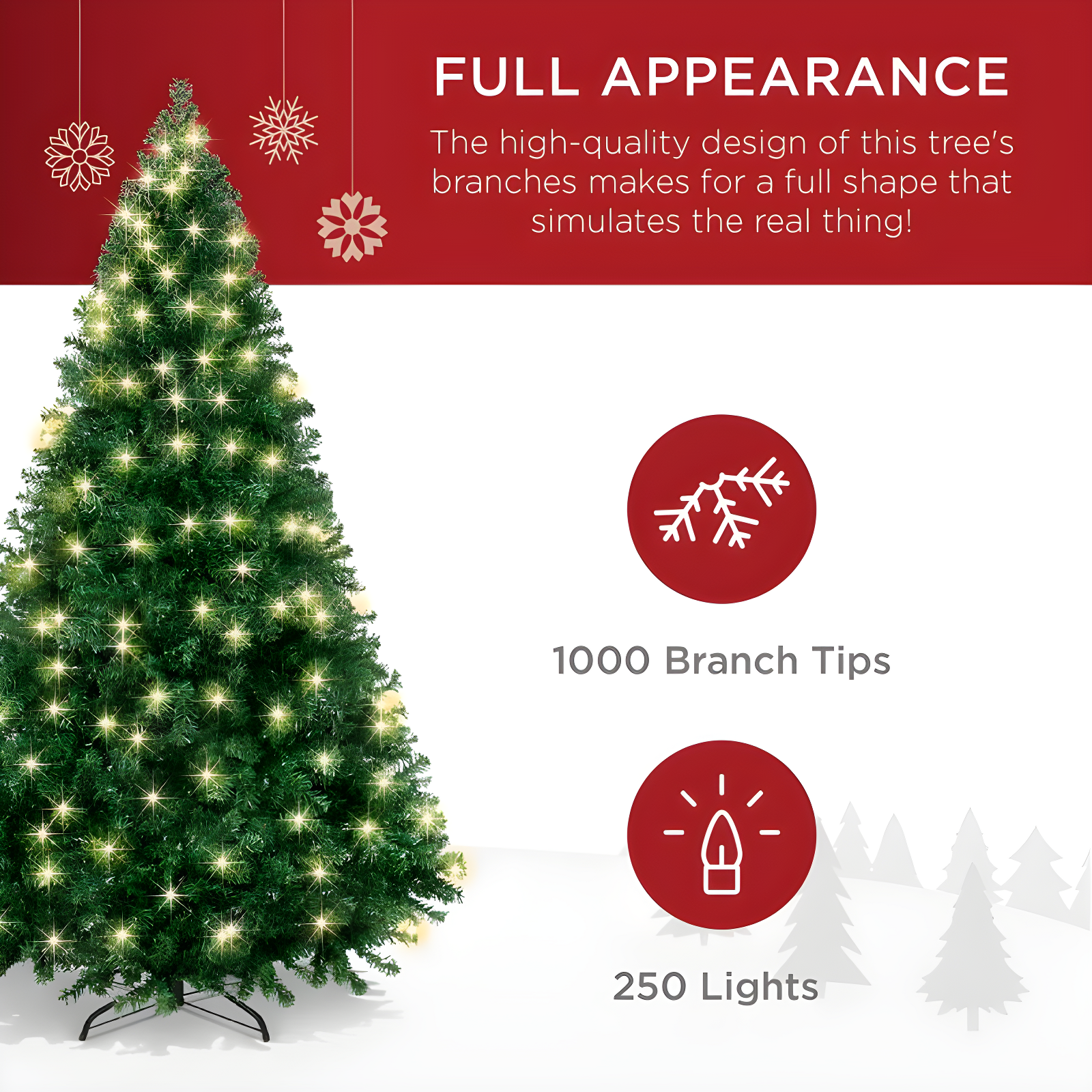Best Choice Products 6ft Pre-Lit Premium Hinged Artificial Christmas Pine Tree w/ 1,000 Tips, 250 Lights, Metal Base
