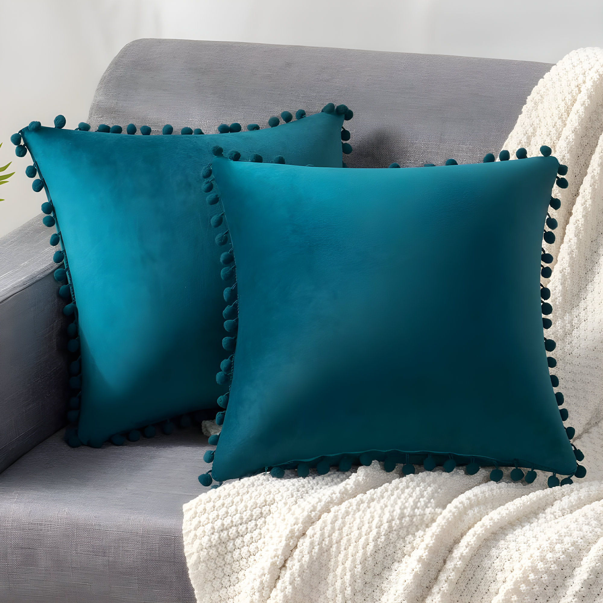 Deconovo Deconovo Pom-poms Velvet Reversible Pillow Cover (Set of 2)
