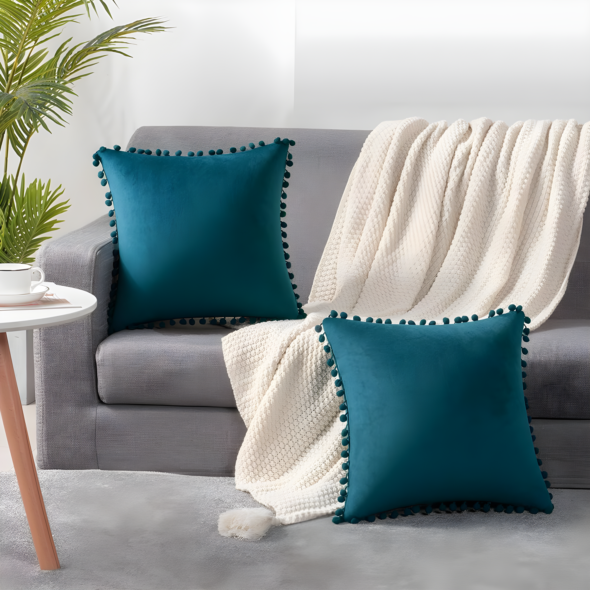 Deconovo Deconovo Pom-poms Velvet Reversible Pillow Cover (Set of 2)