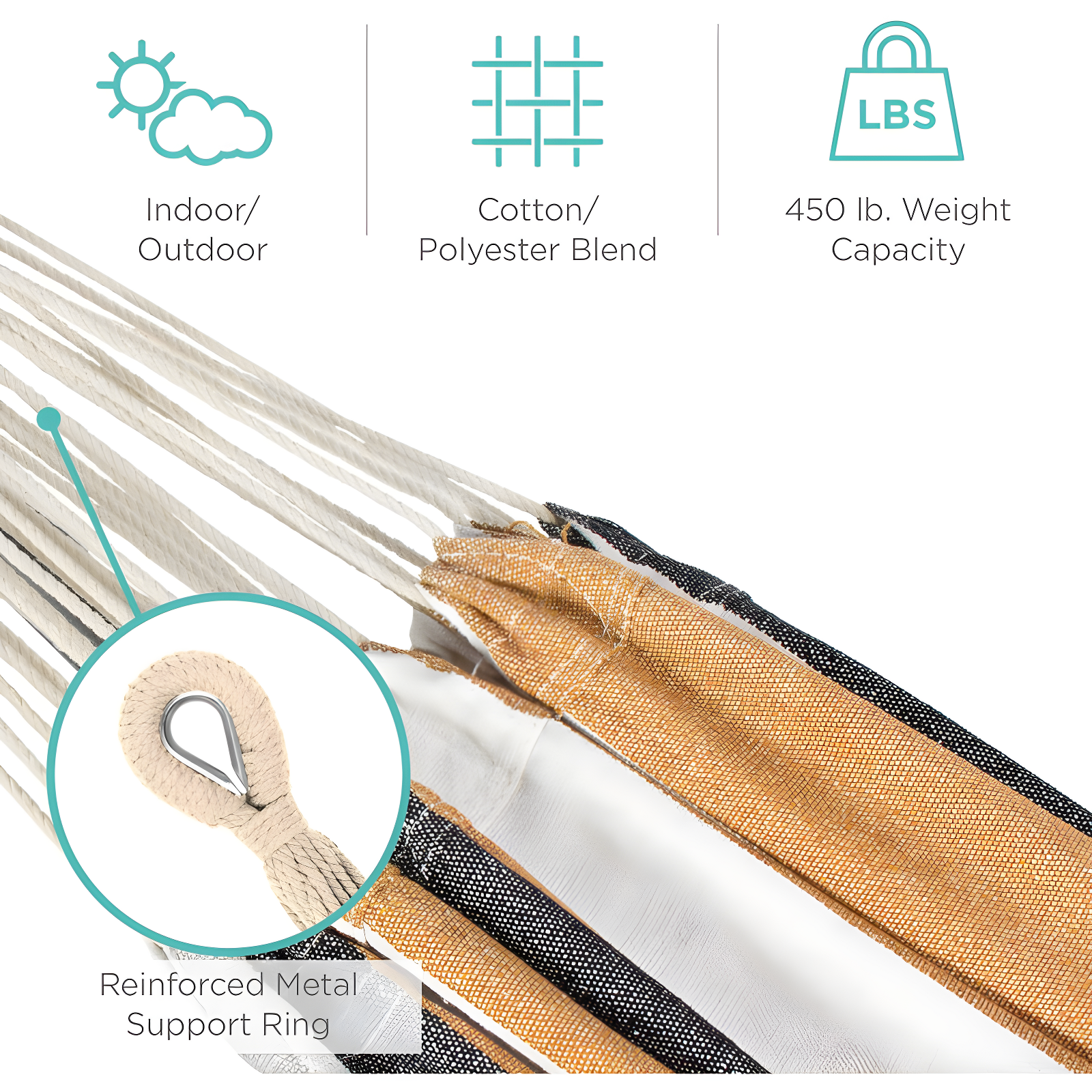 Knutsford 2-Person Brazilian-Style Cotton Double Hammock with Stand Set w/ Carrying Bag