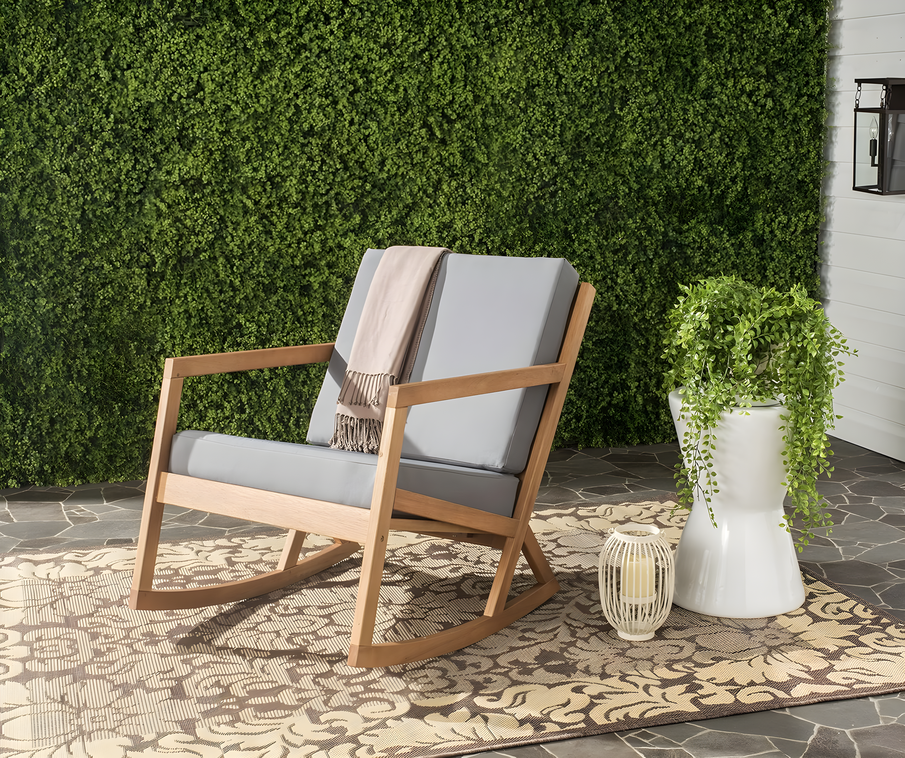 Vernon Rocking Chair Indoor/Outdoor - PAT7013 - Natural/Grey - Safavieh