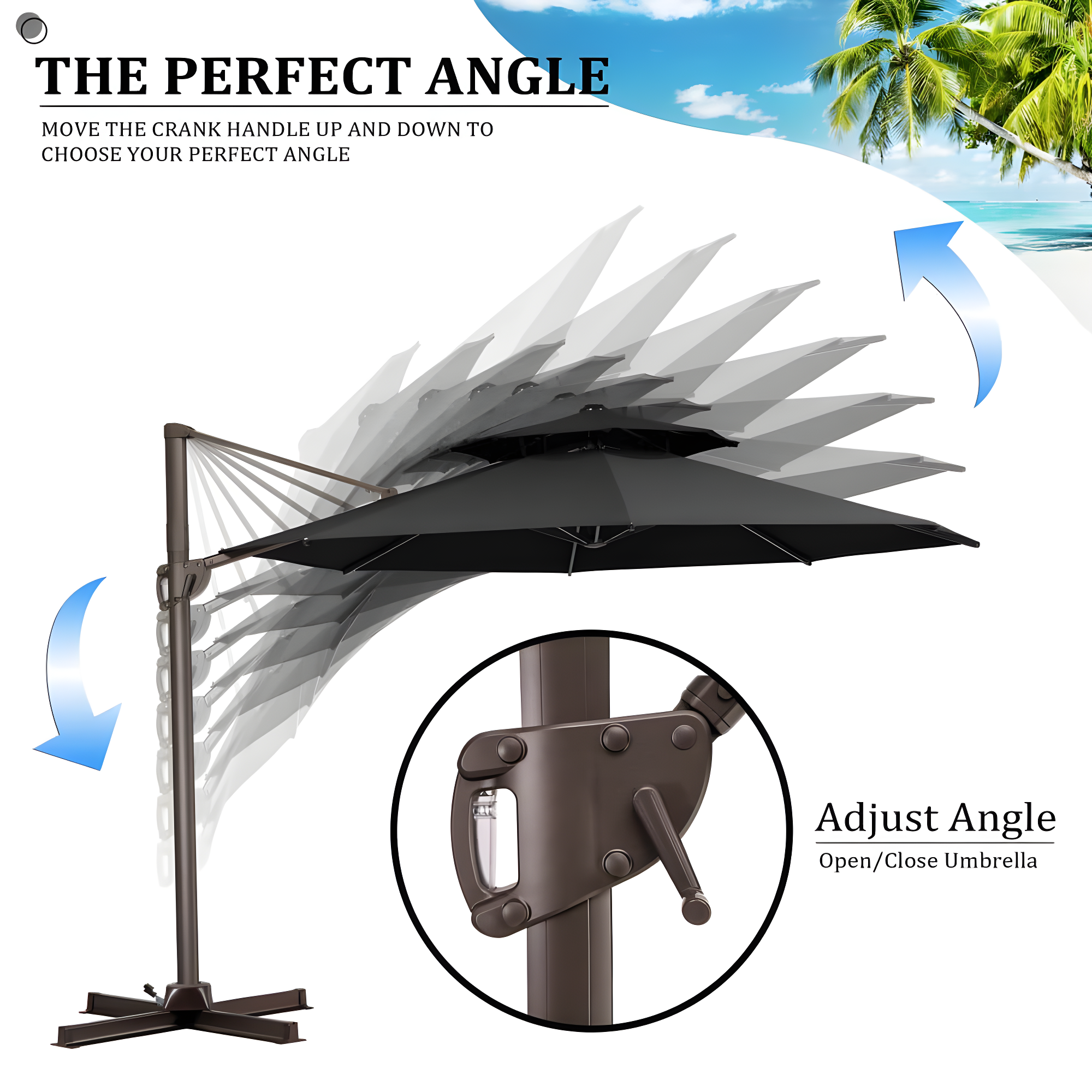 Pellebant  11' Outdoor Patio Cantilever Offset Umbrella Round, Base Not Included Black