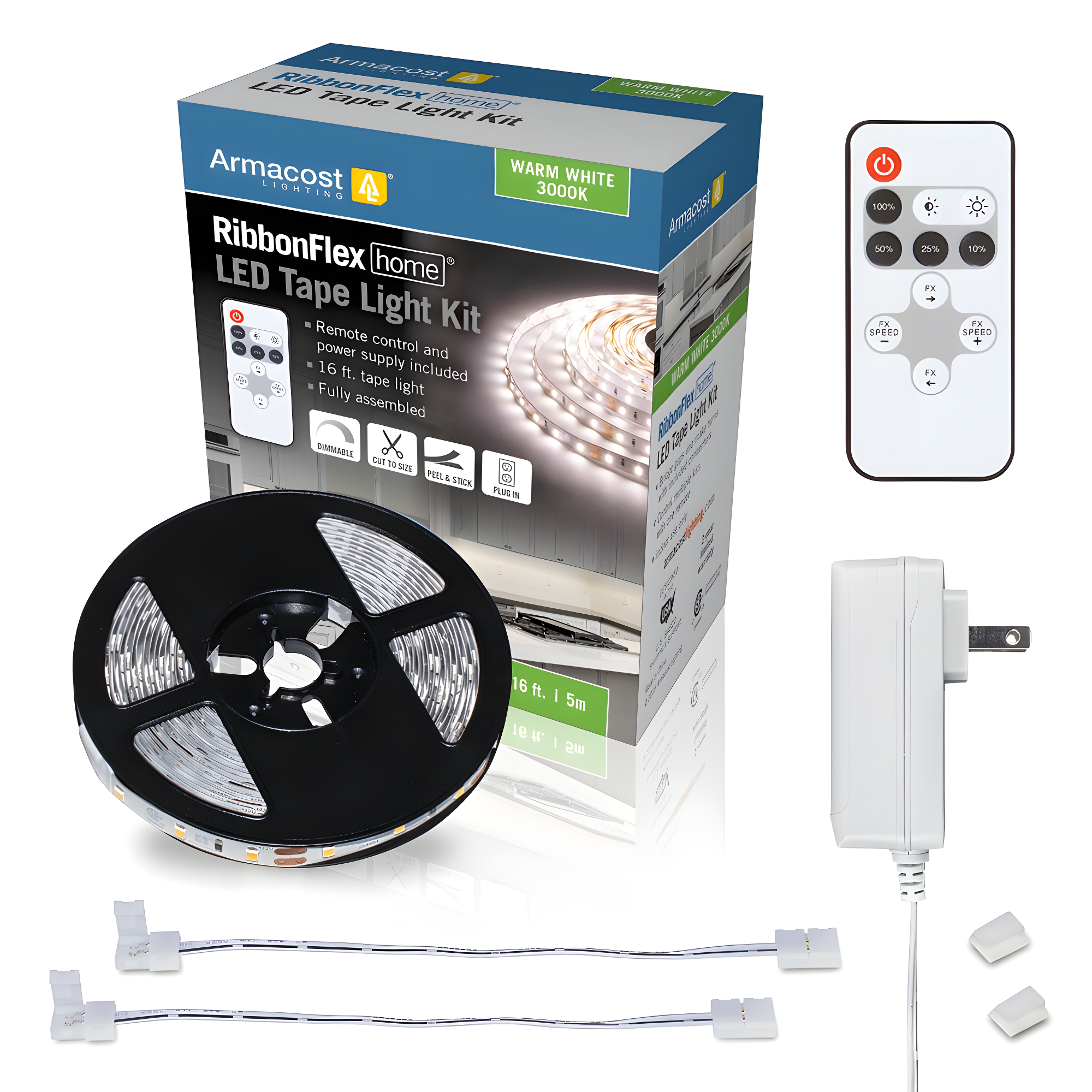 Armacost Lighting 421500 RibbonFlex Home 12V 3000K Soft White LED Strip Light Kit
