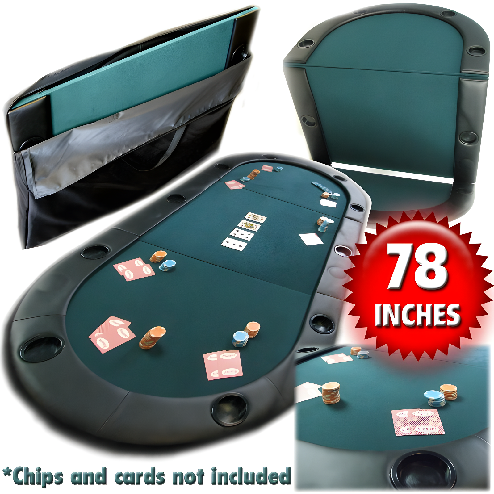 Trademark Global Texas Hold'em Folding Poker Table Top Water-Resistant Folding Mat with Cupholders and Padded Edges Seats 10 People