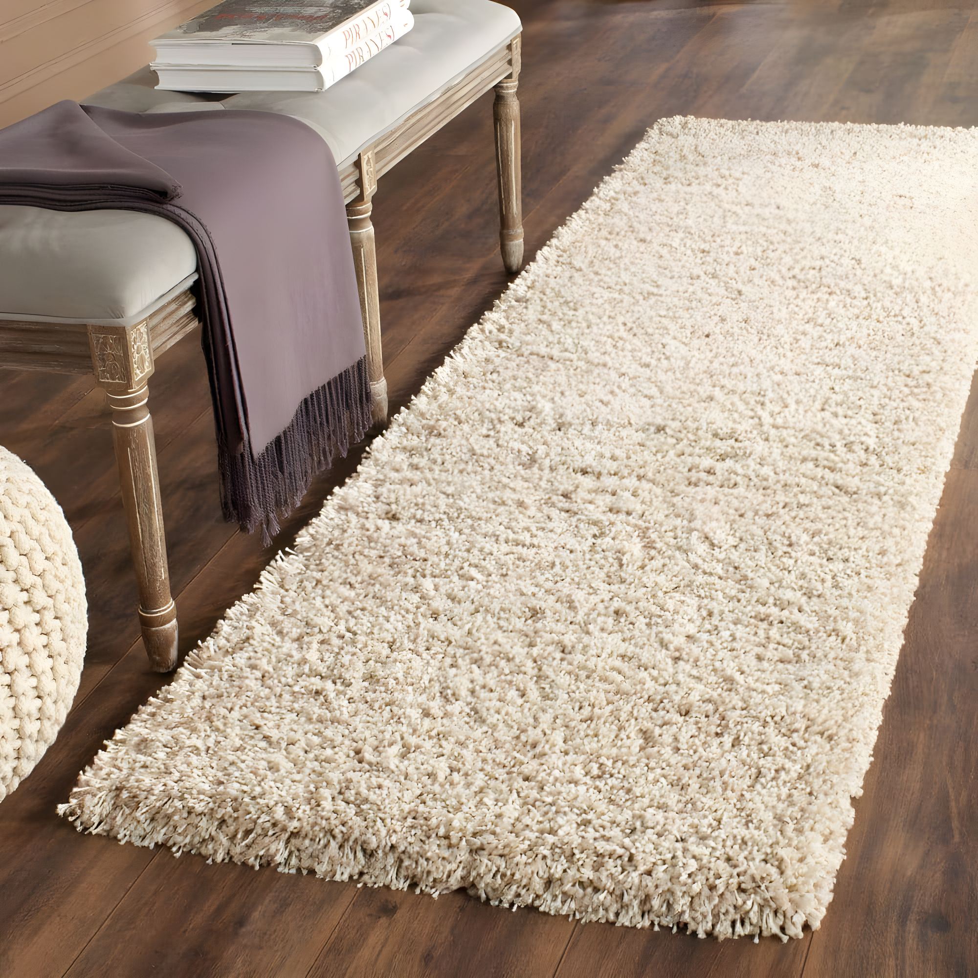 Shag SG151 Power Loomed Indoor Runner Rug - Beige - 2'3"x17' - Safavieh.