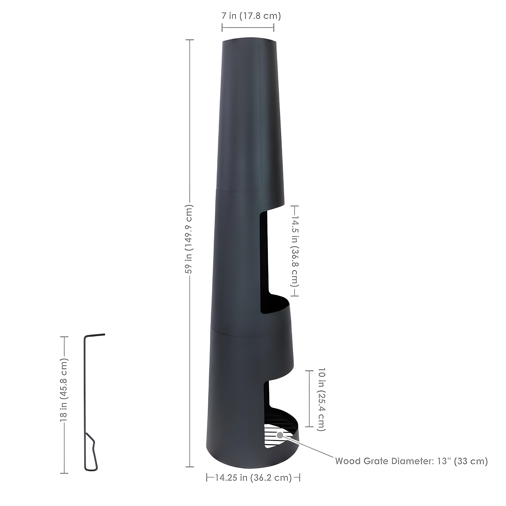 17 Stories 59" Black Finish Steel Outdoor Chiminea Fire Pit with Built-In Log Holder