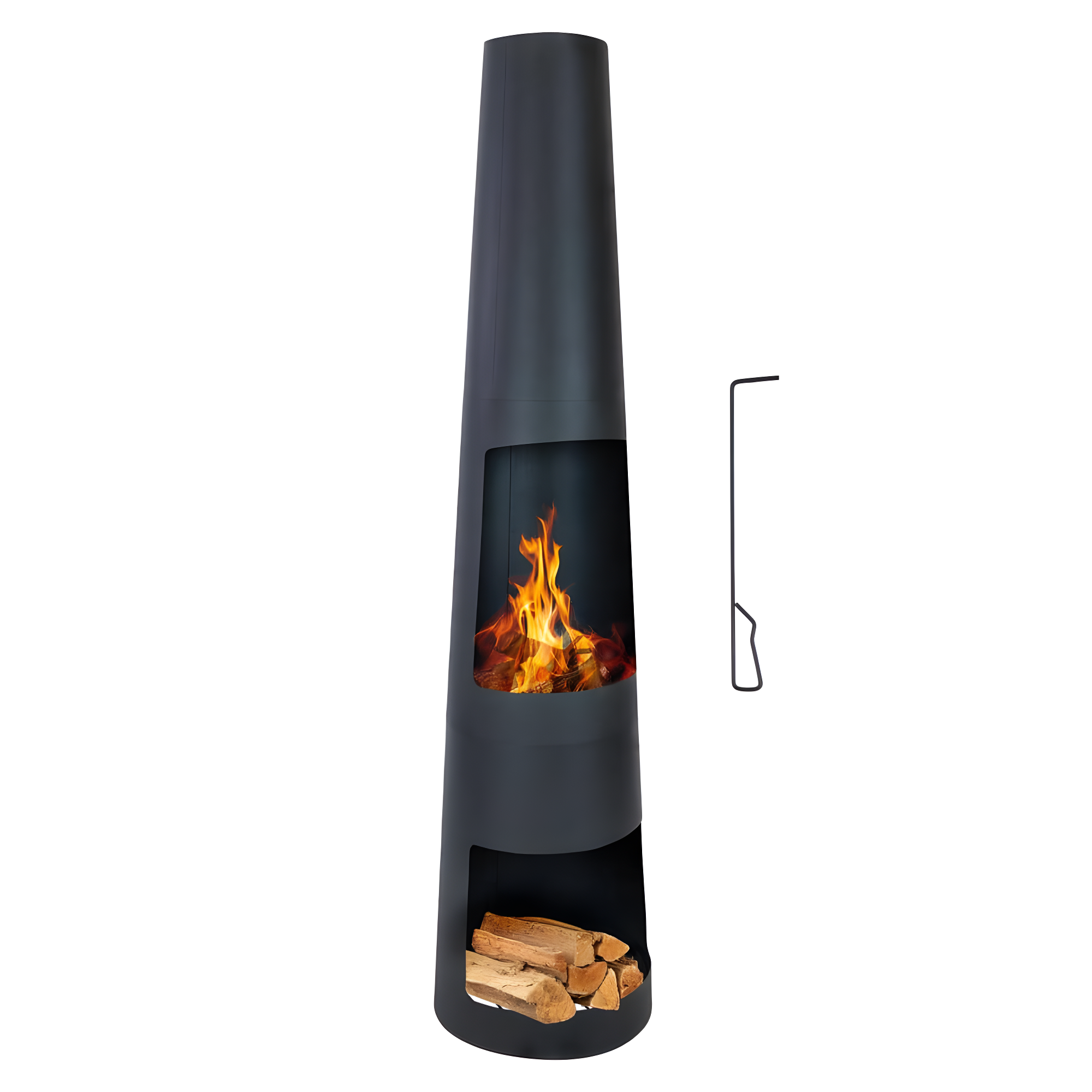 17 Stories 59" Black Finish Steel Outdoor Chiminea Fire Pit with Built-In Log Holder