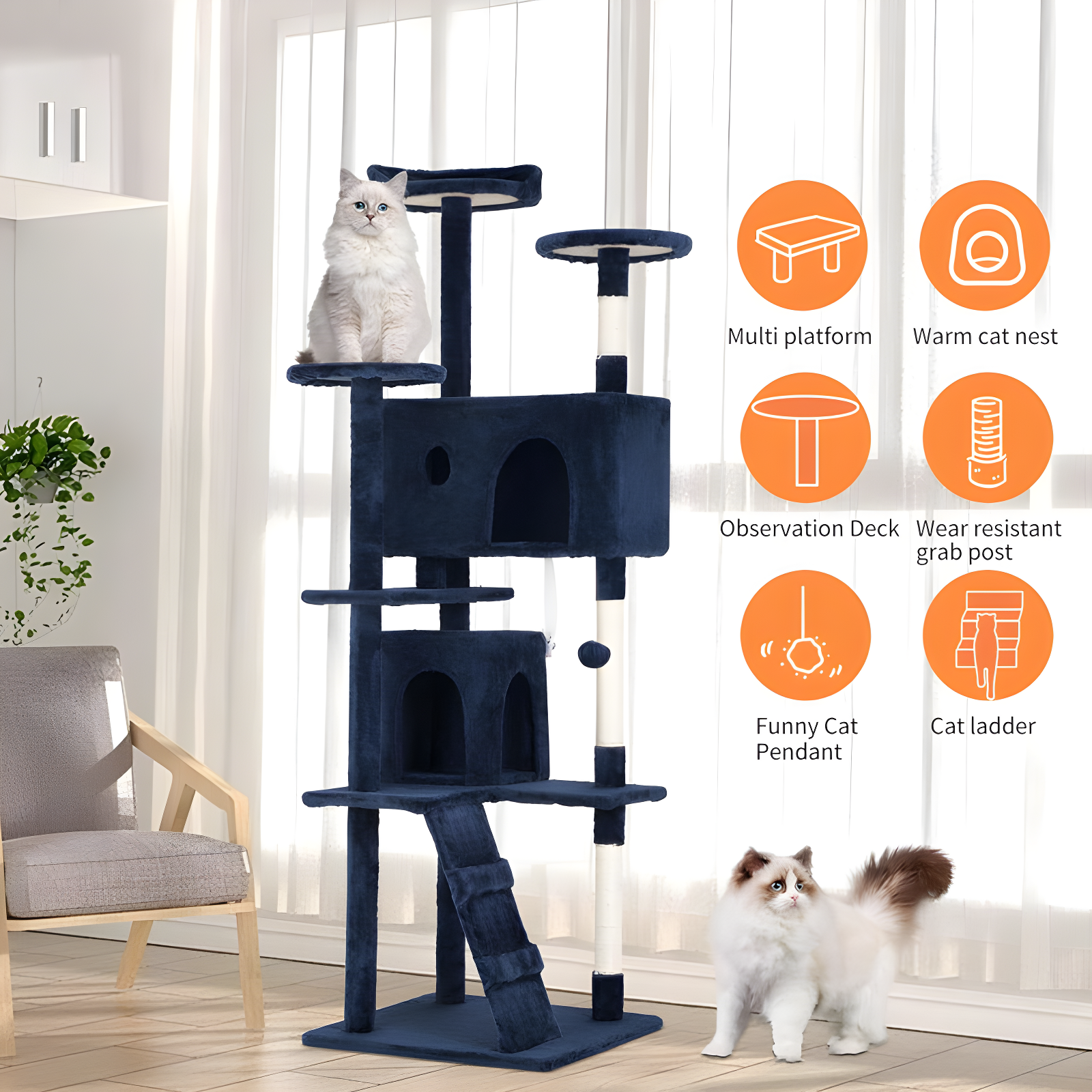 Multi-Level Cat Tree Tower Furniture Activity Center With Scratching Posts, Toys And Condo For Indoor Kittens