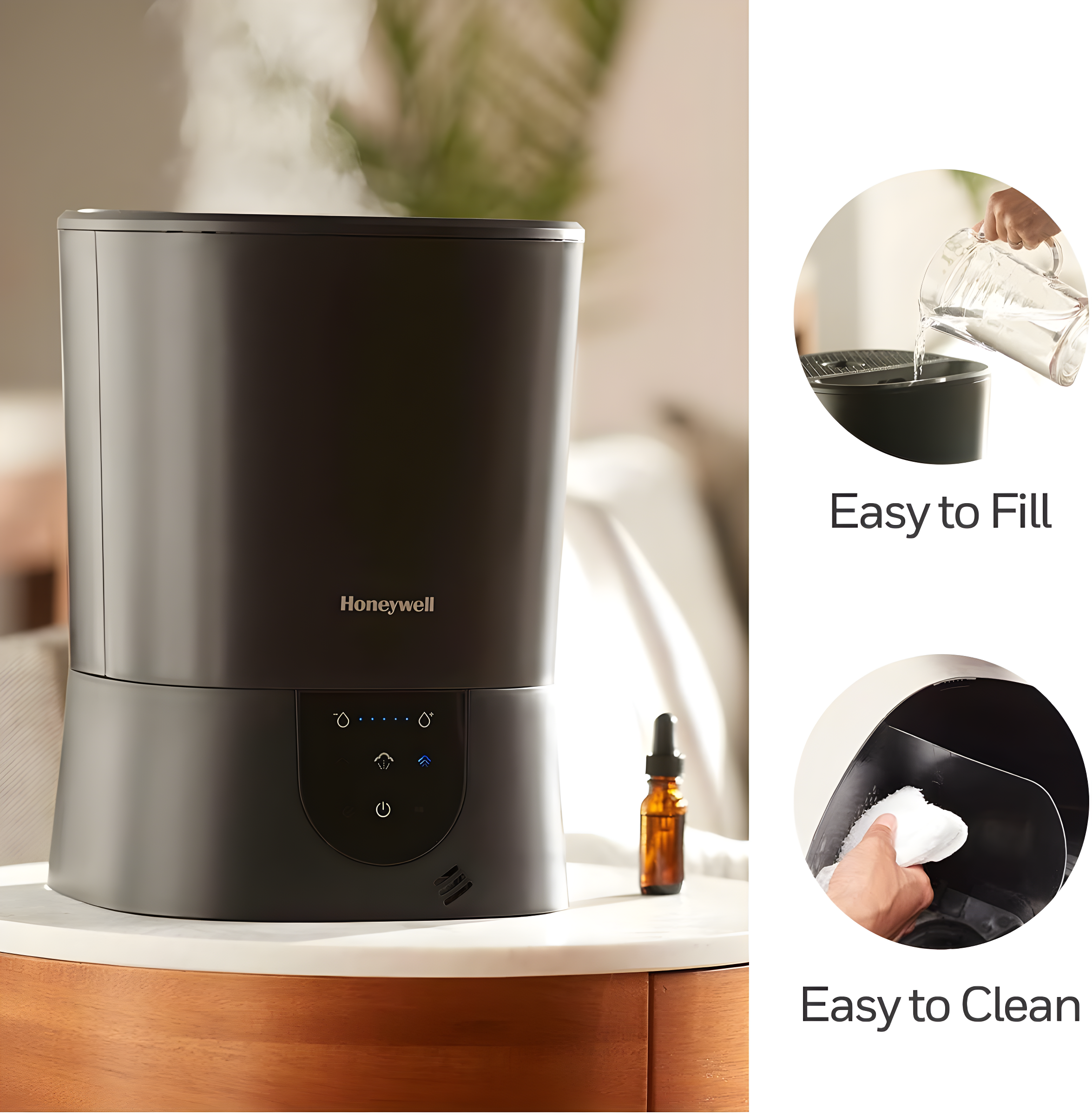 BEACHWATER POOL & SPA, LLC Easy-To-Care Filter Free Warm Mist Humidifier, Medium Rooms, 1.5 Gallon Tank – Humidistat For Bedroom, Home Or Office