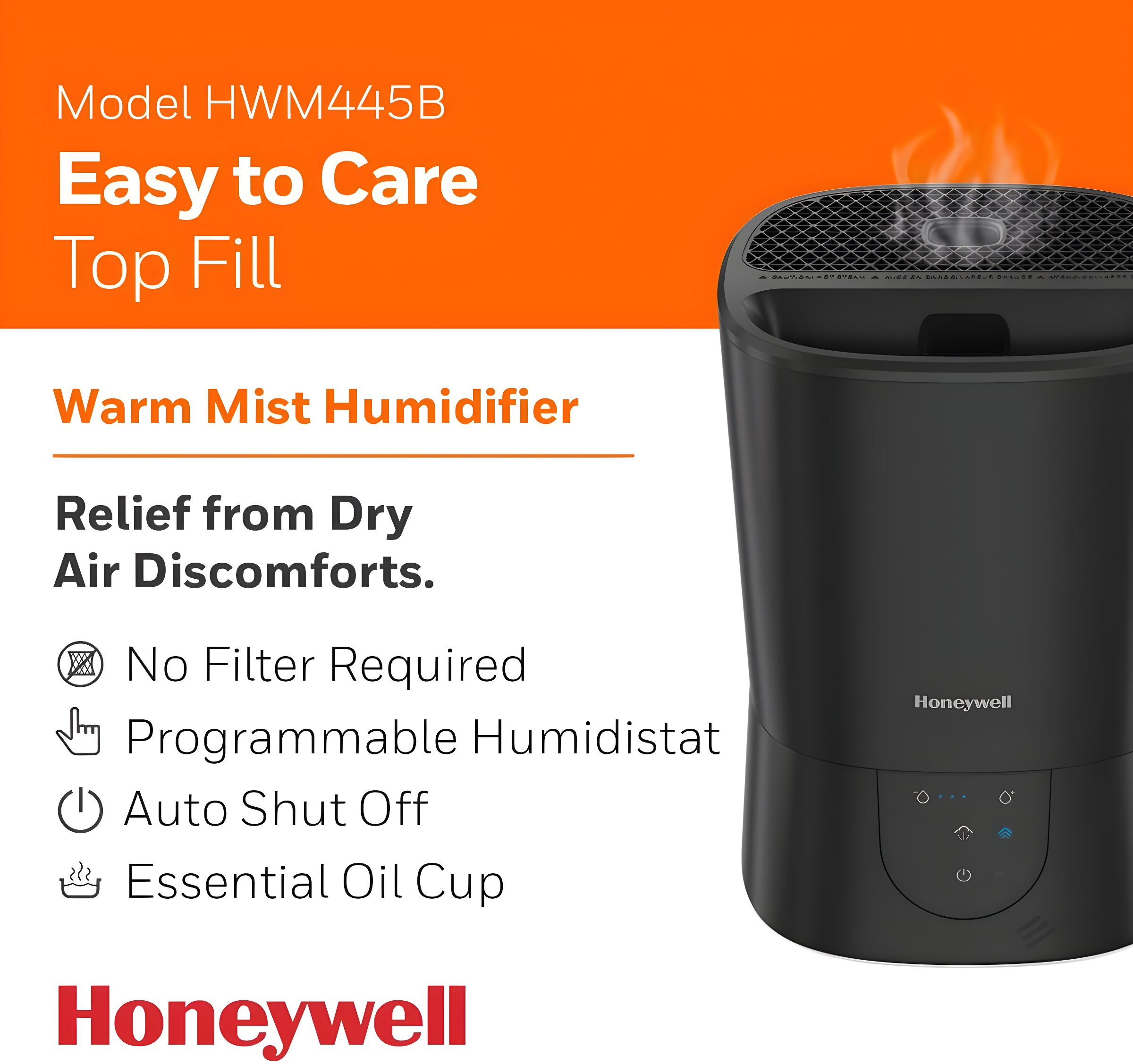 BEACHWATER POOL & SPA, LLC Easy-To-Care Filter Free Warm Mist Humidifier, Medium Rooms, 1.5 Gallon Tank – Humidistat For Bedroom, Home Or Office