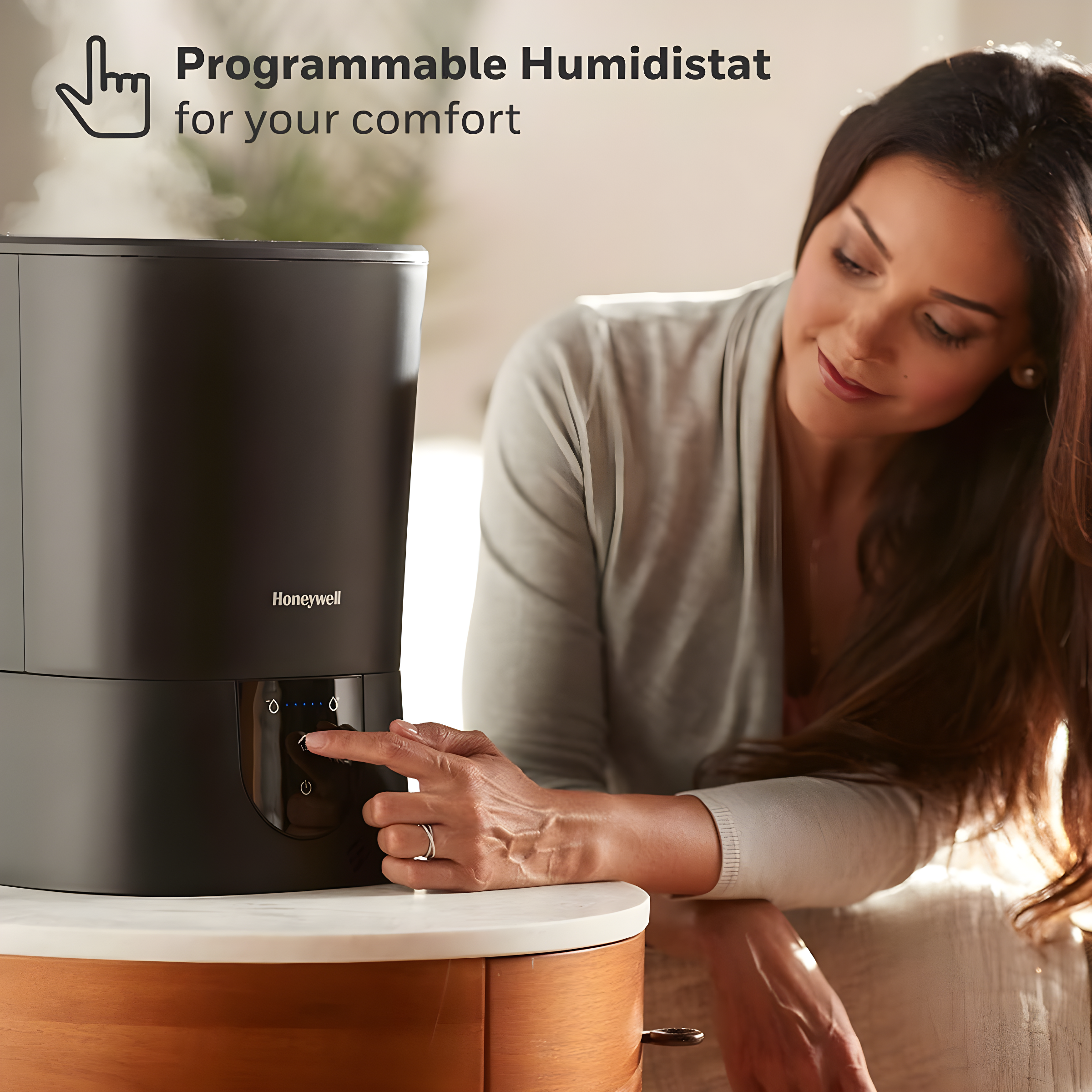 BEACHWATER POOL & SPA, LLC Easy-To-Care Filter Free Warm Mist Humidifier, Medium Rooms, 1.5 Gallon Tank – Humidistat For Bedroom, Home Or Office