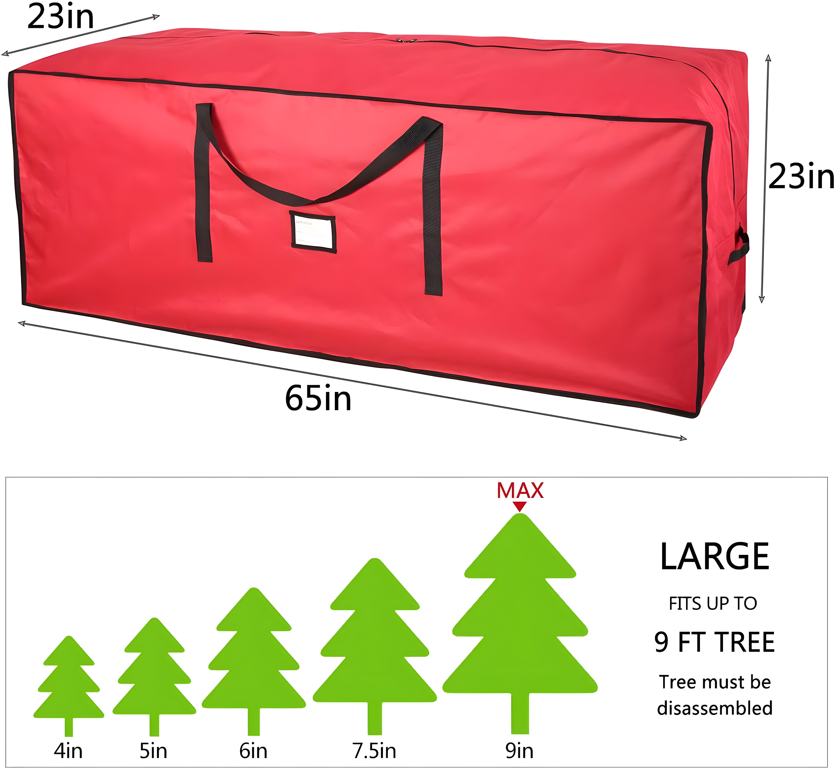 Sattiyrch Christmas Tree Storage Bag,Fits Up to 9 ft Tall Artificial Tree,Heavy Duty 600D Canvas Red Christmas Tree Storage Container with Sleek Dual Zipper and Durable Handles