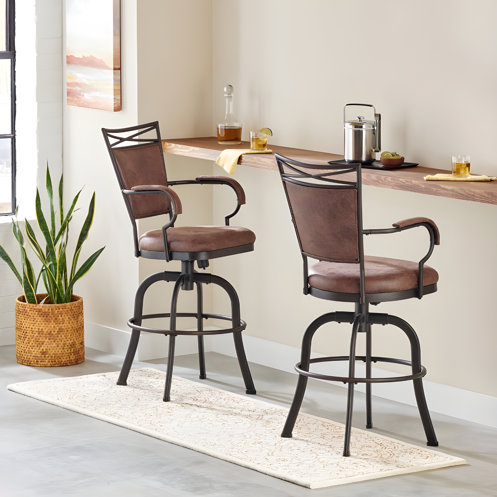 Bridgetown Tilt Base Barstool - Aged Bronze - Hillsdale Furniture: 360 Swivel, Metal Frame, Faux Leather Upholstery
