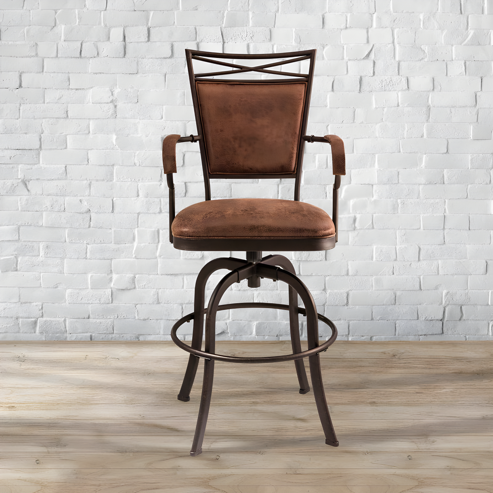 Bridgetown Tilt Base Barstool - Aged Bronze - Hillsdale Furniture: 360 Swivel, Metal Frame, Faux Leather Upholstery