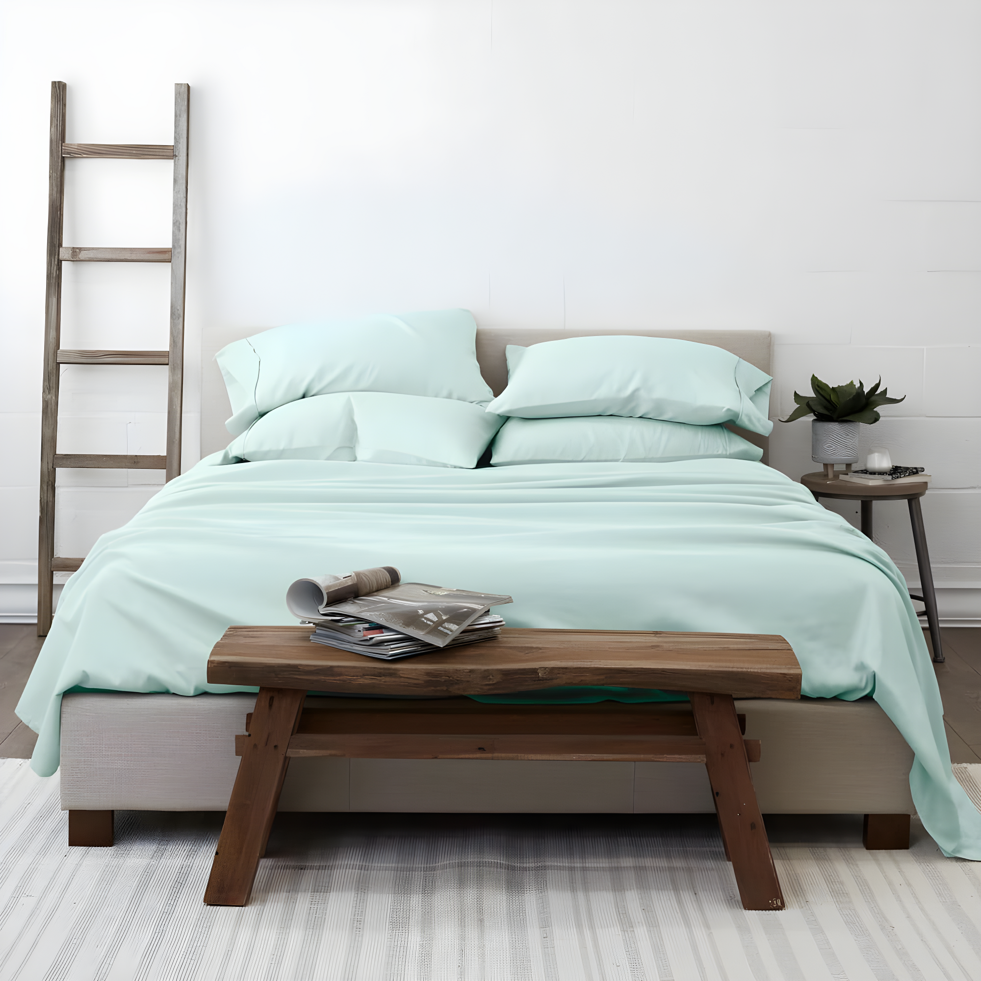 Noble Linens 6 Piece Mint Solid Microfiber Bed Sheet Set For California King Size Bedding