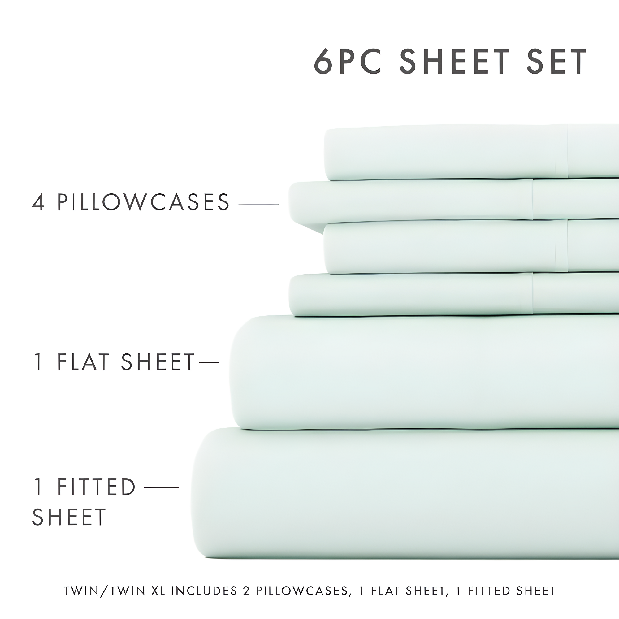 Noble Linens 6 Piece Mint Solid Microfiber Bed Sheet Set For California King Size Bedding