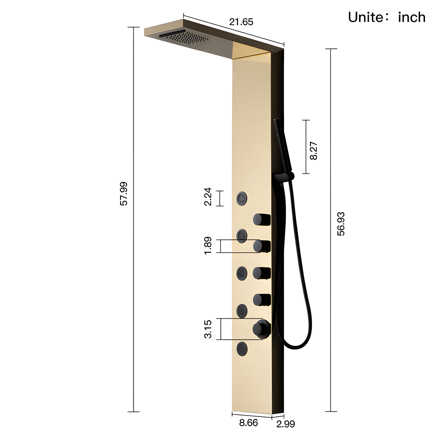 57.99'' Shower Panel with Fixed Shower Head