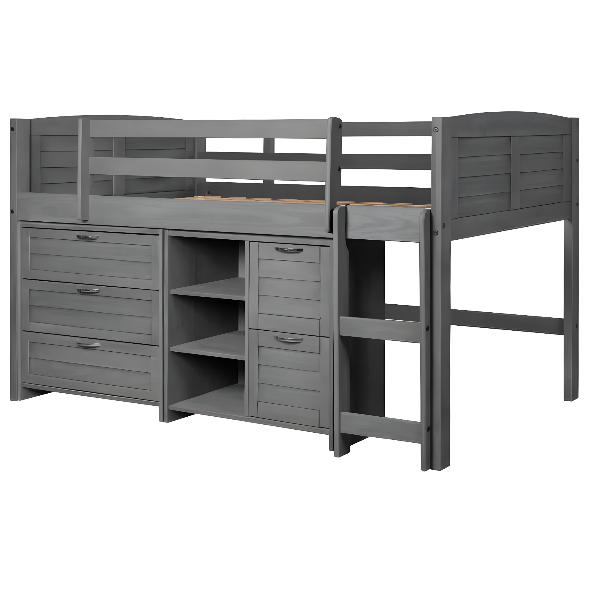 Donco Kids Louver Twin Antique Grey Modular Low Loft Bed - Group A