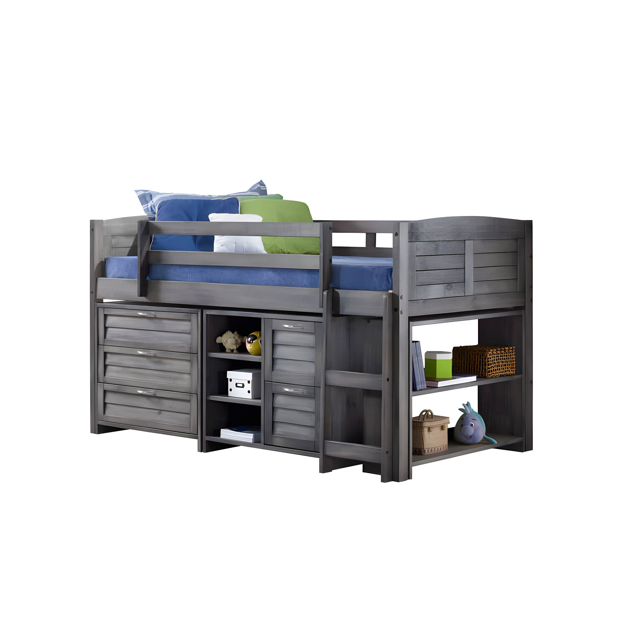 Donco Kids Louver Twin Antique Grey Modular Low Loft Bed - Group A