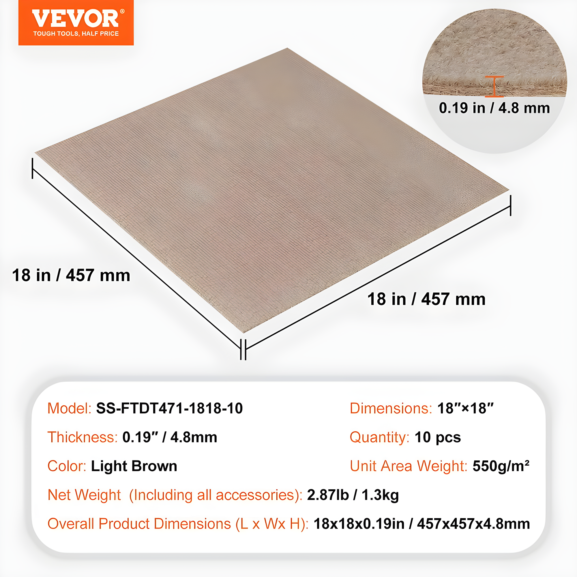 VEVOR 18'' W x 18'' L Level Cut And Loop Polyester Carpet Tile (Set of 10)