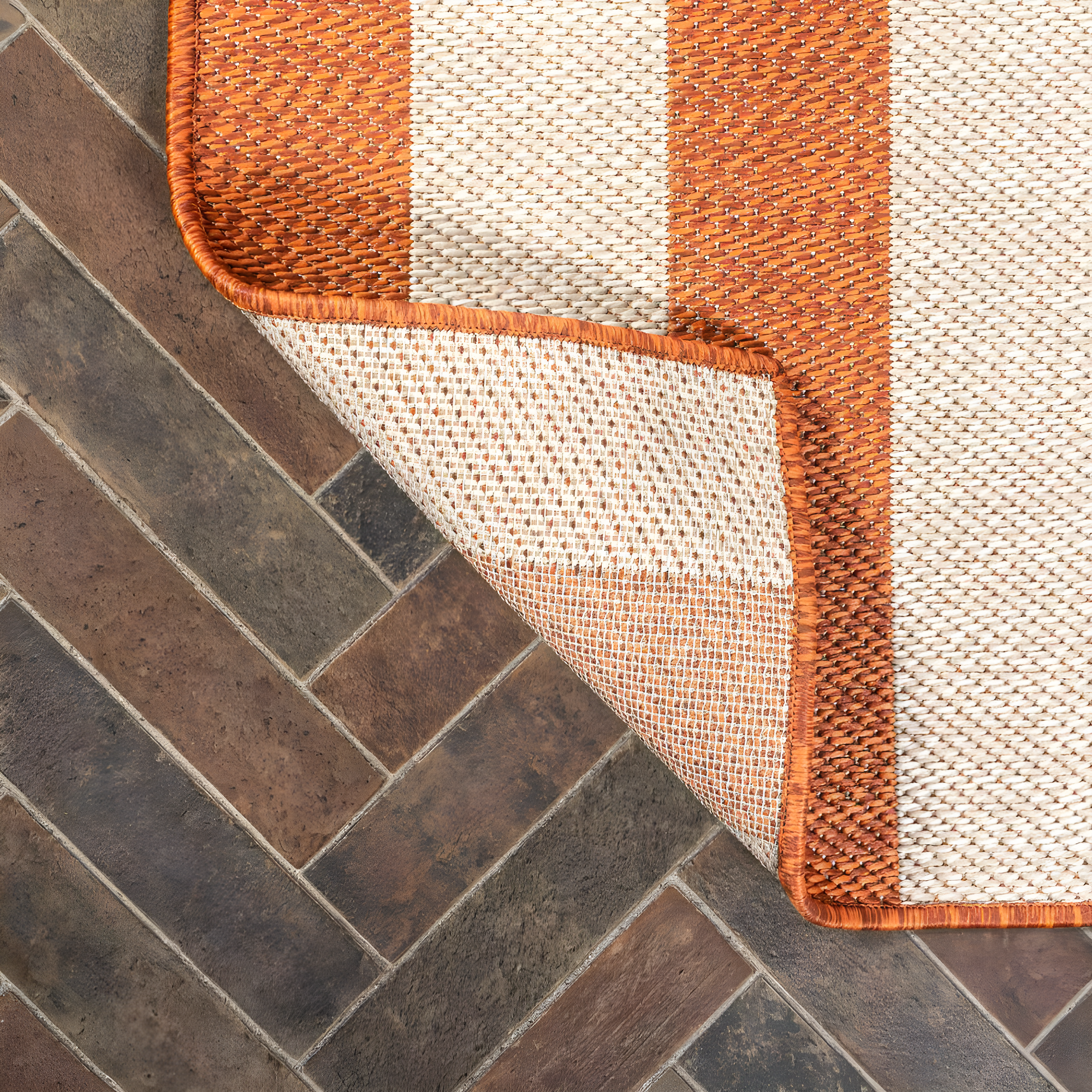 3' x 5' Negril Two-Tone Wide Stripe Indoor/Outdoor Area Rug, Orange/Beige - JONATHAN Y