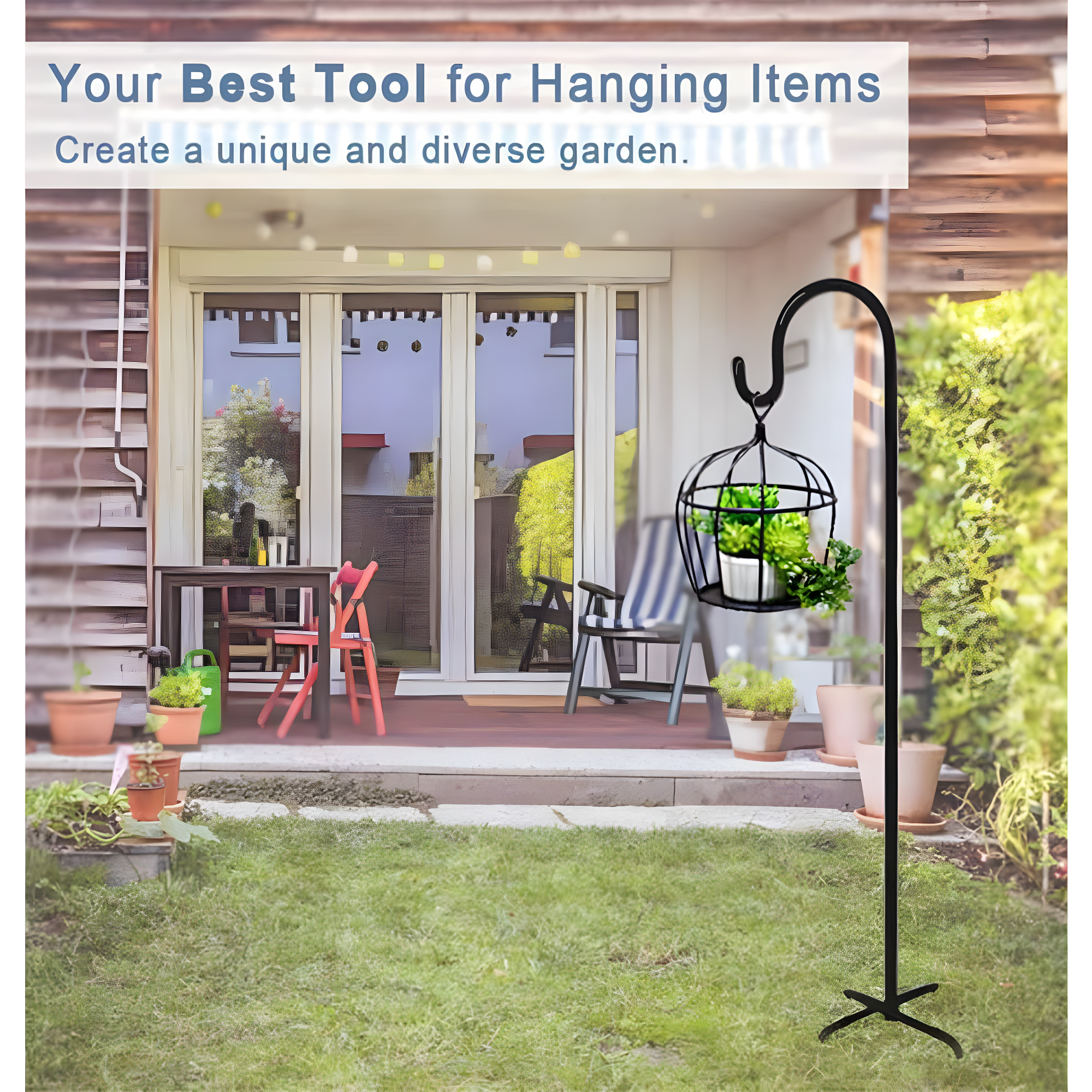 76 inch Outdoor Shepherd Hook with 5 Prong Base (2 Packs), Adjustable Heavy Duty Garden Hanging Stake for Bird Feeder Solar Light Plant Hanger Wedding Decor, Matte Black