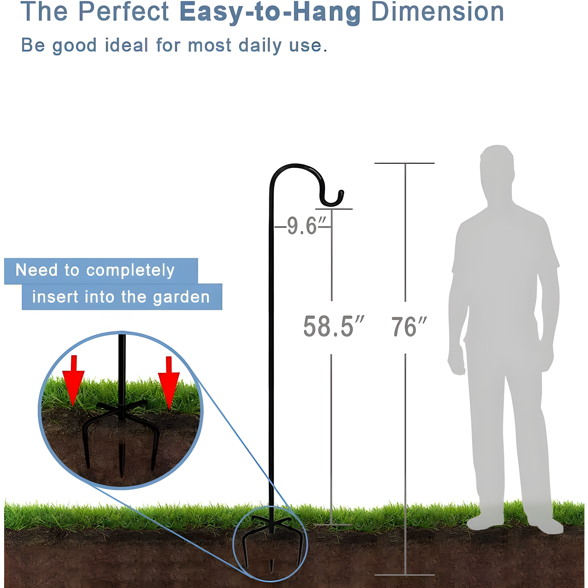 76 inch Outdoor Shepherd Hook with 5 Prong Base (2 Packs), Adjustable Heavy Duty Garden Hanging Stake for Bird Feeder Solar Light Plant Hanger Wedding Decor, Matte Black