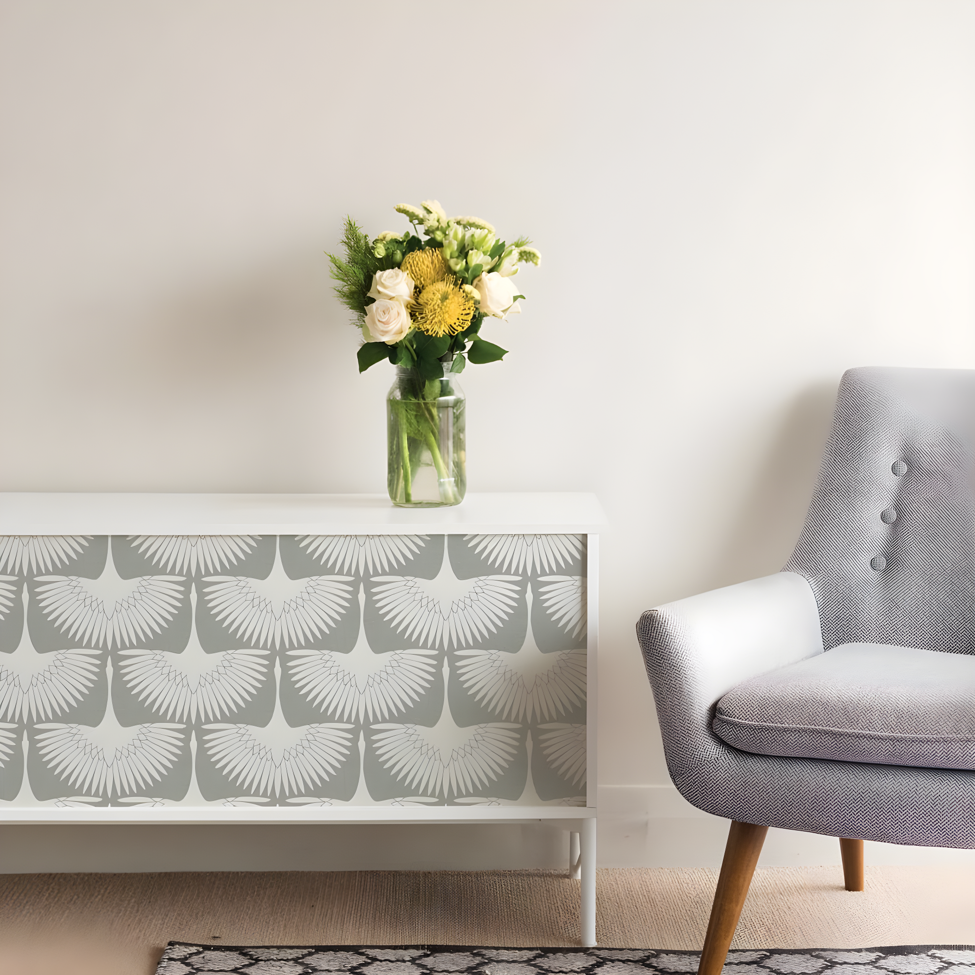 Tempaper x Genevieve Gorder Feather Flock Chalk Peel and Stick Wallpaper, 20.5" x 16.5'