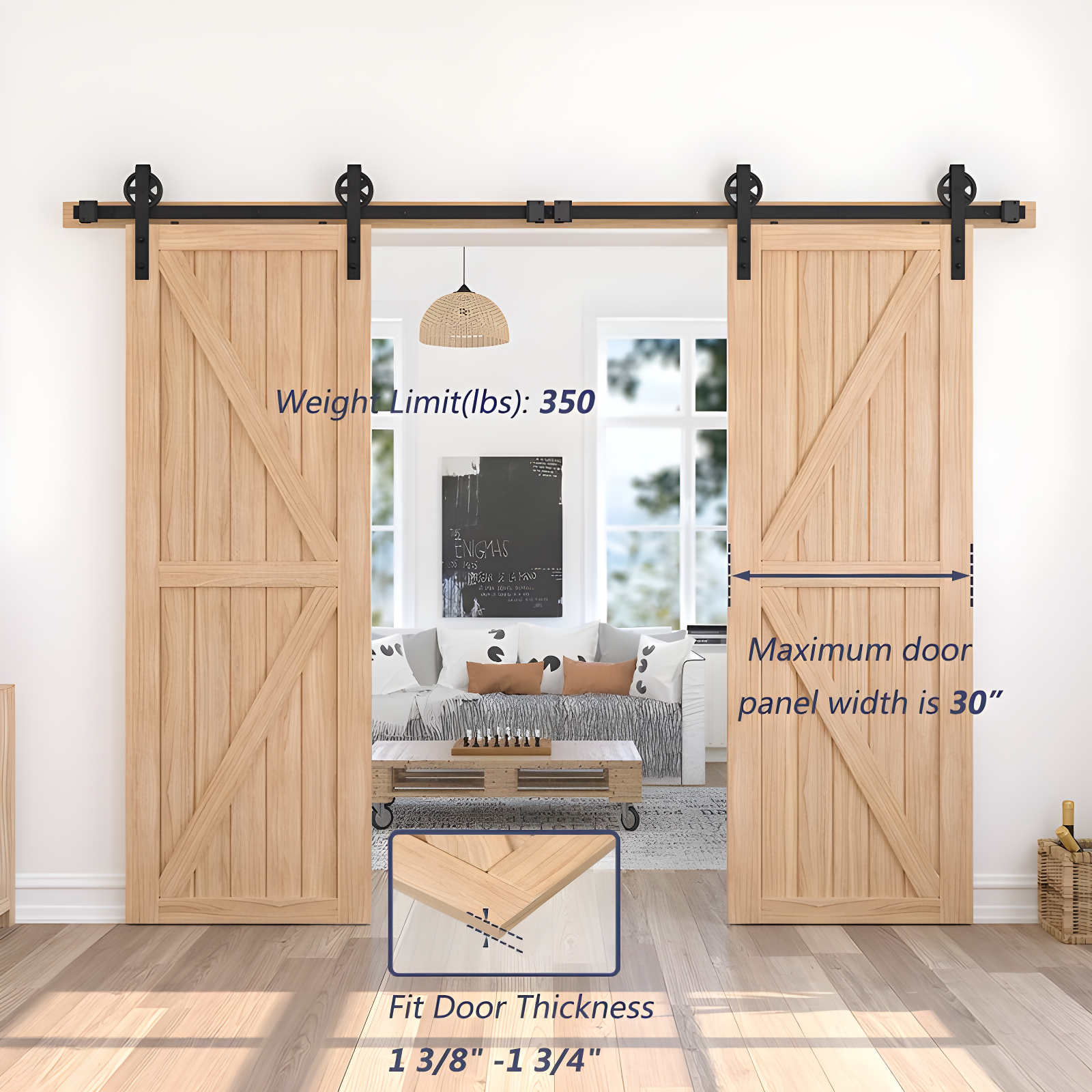 HomLux Standard Double Barn Door Hardware Kit