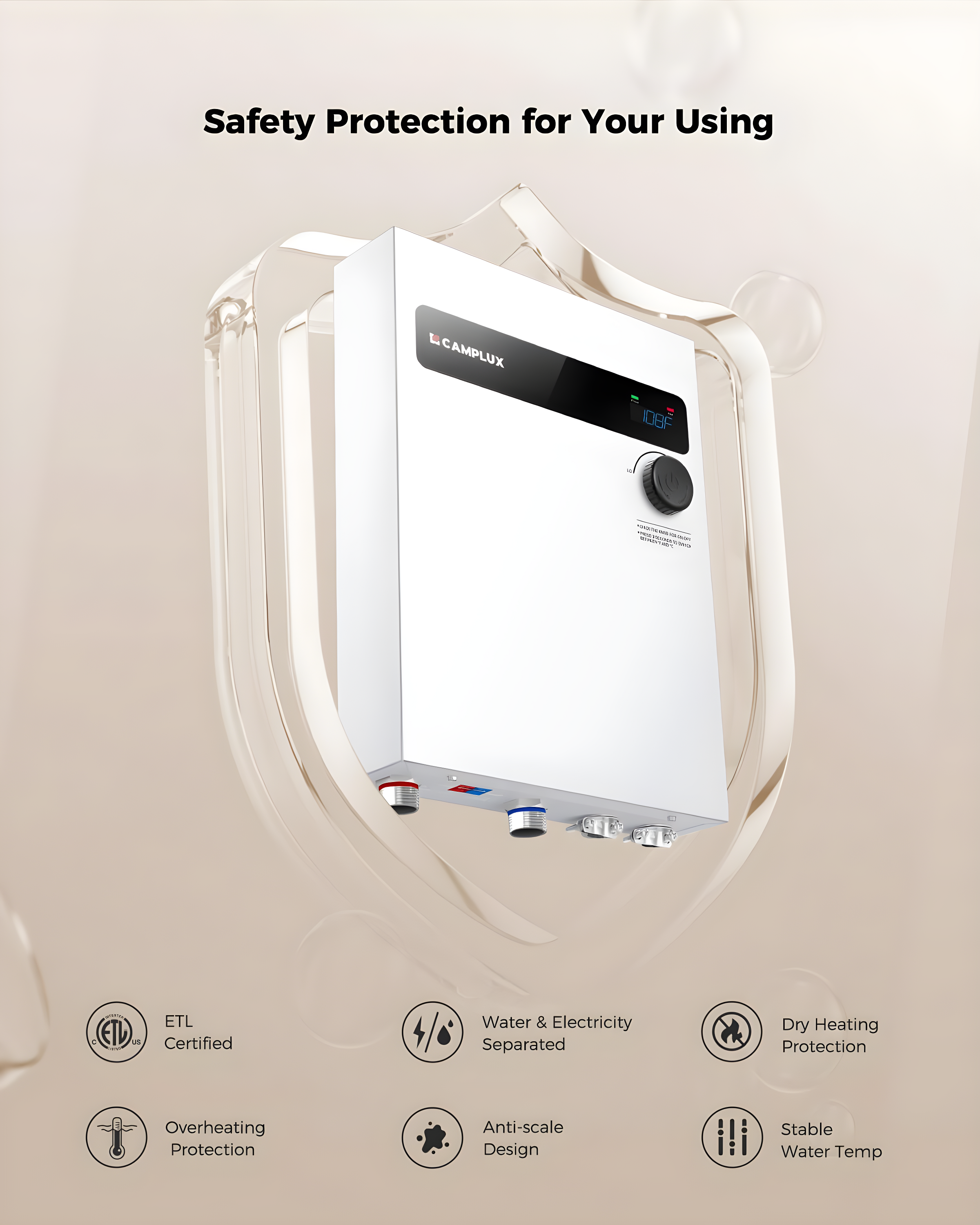 CAMPLUX 27KW 240V Electric Tankless Water Heater , Instant Hot Water Heater