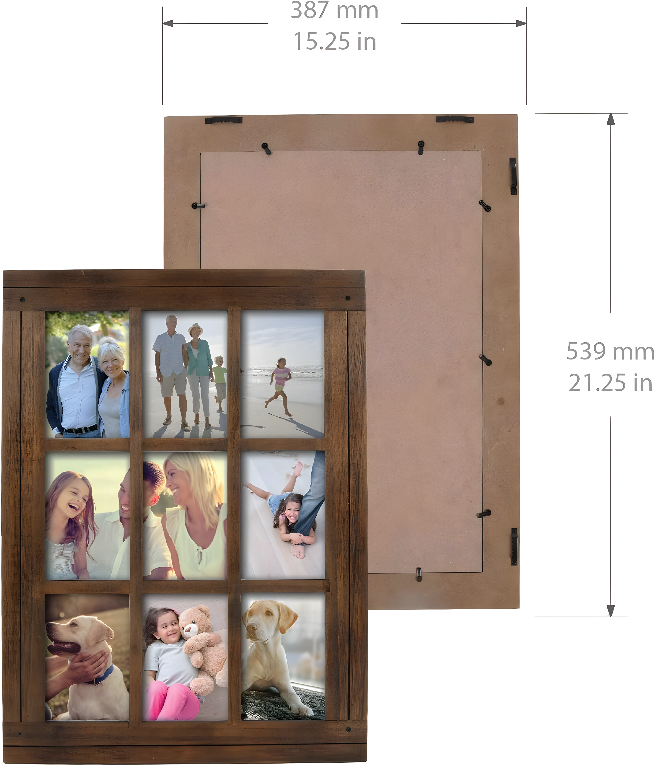 Prinz Homestead Distressed Walnut 9-Opening Collage Picture Frame, for 4x6 Photos, Wall Hanging