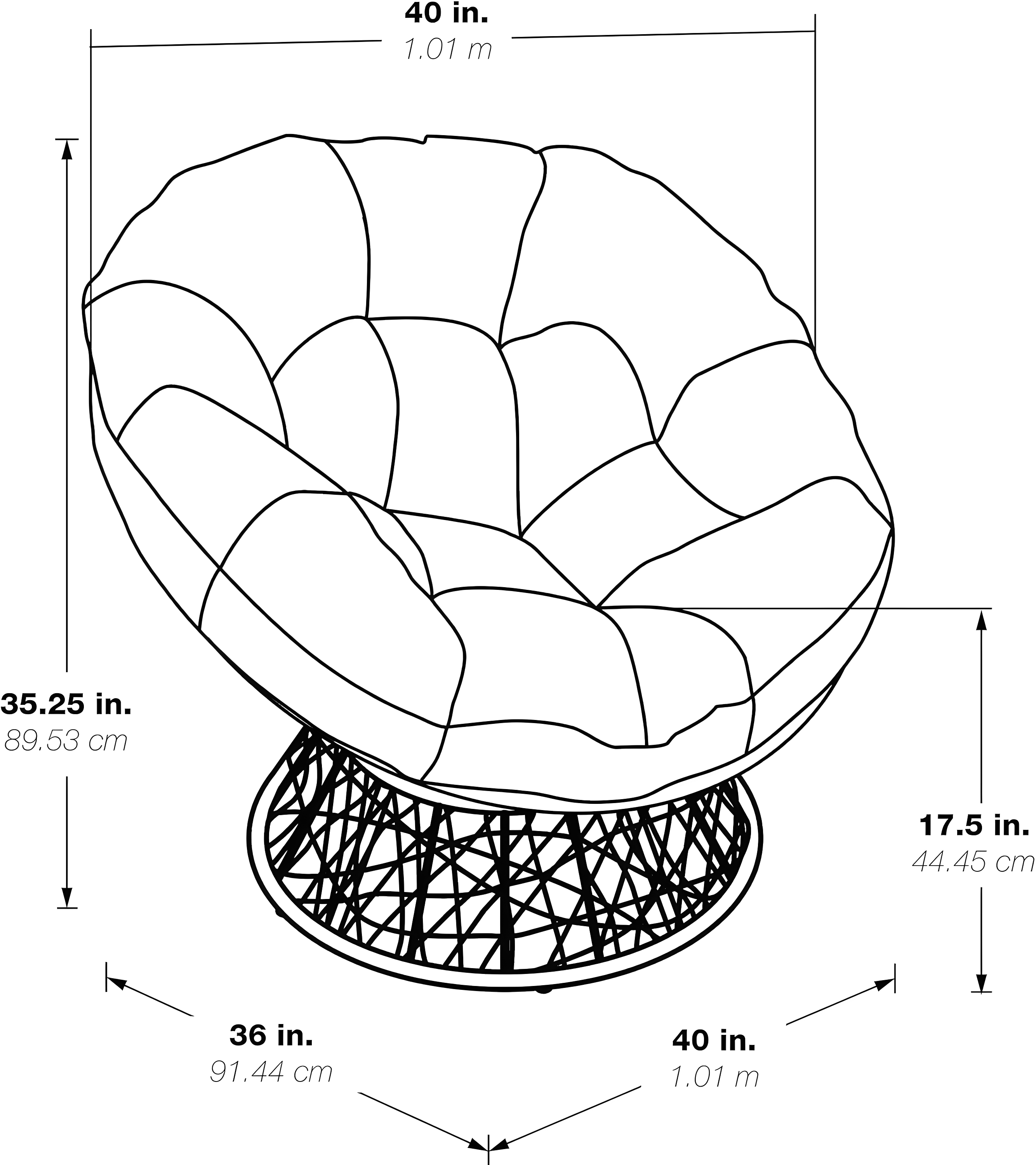Office Star Products Papasan Chair with Round Pillow Cushion and Cream Wicker Weave Light Blue