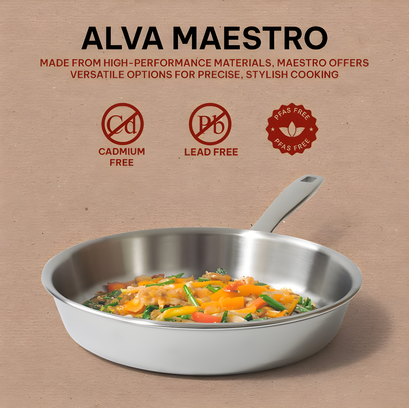 Alva Alva Maestro Premium 5-Ply Stainless Steel Frying Pan - Polished Stainless Steel