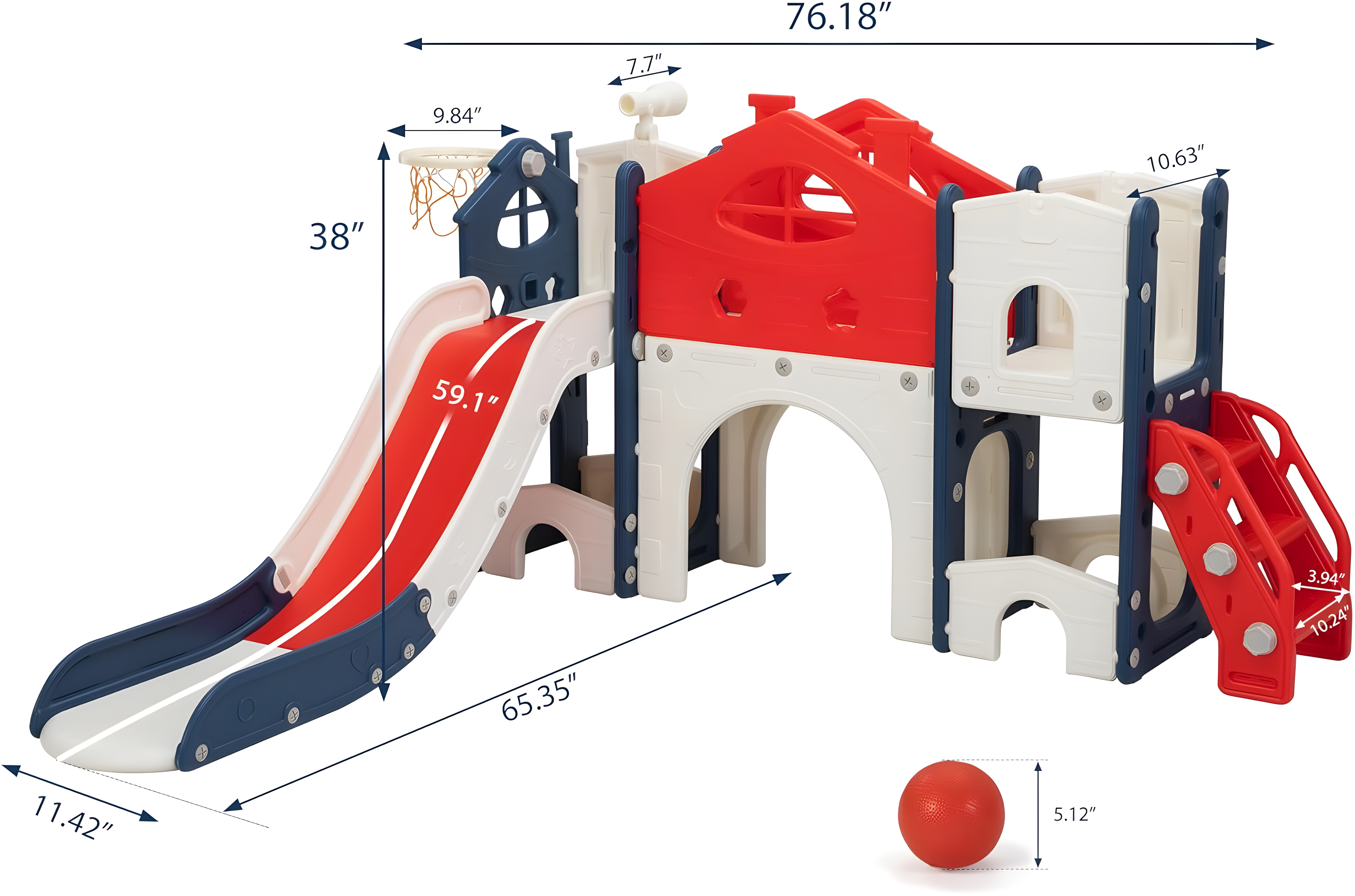ningbolubikejiyouxiangongsi Kids Slide Playset With Climber, Toddlers Freestanding Castle With Basketball, Storage Area, Tunnel For Indoors And Outdoors, Gift For Children