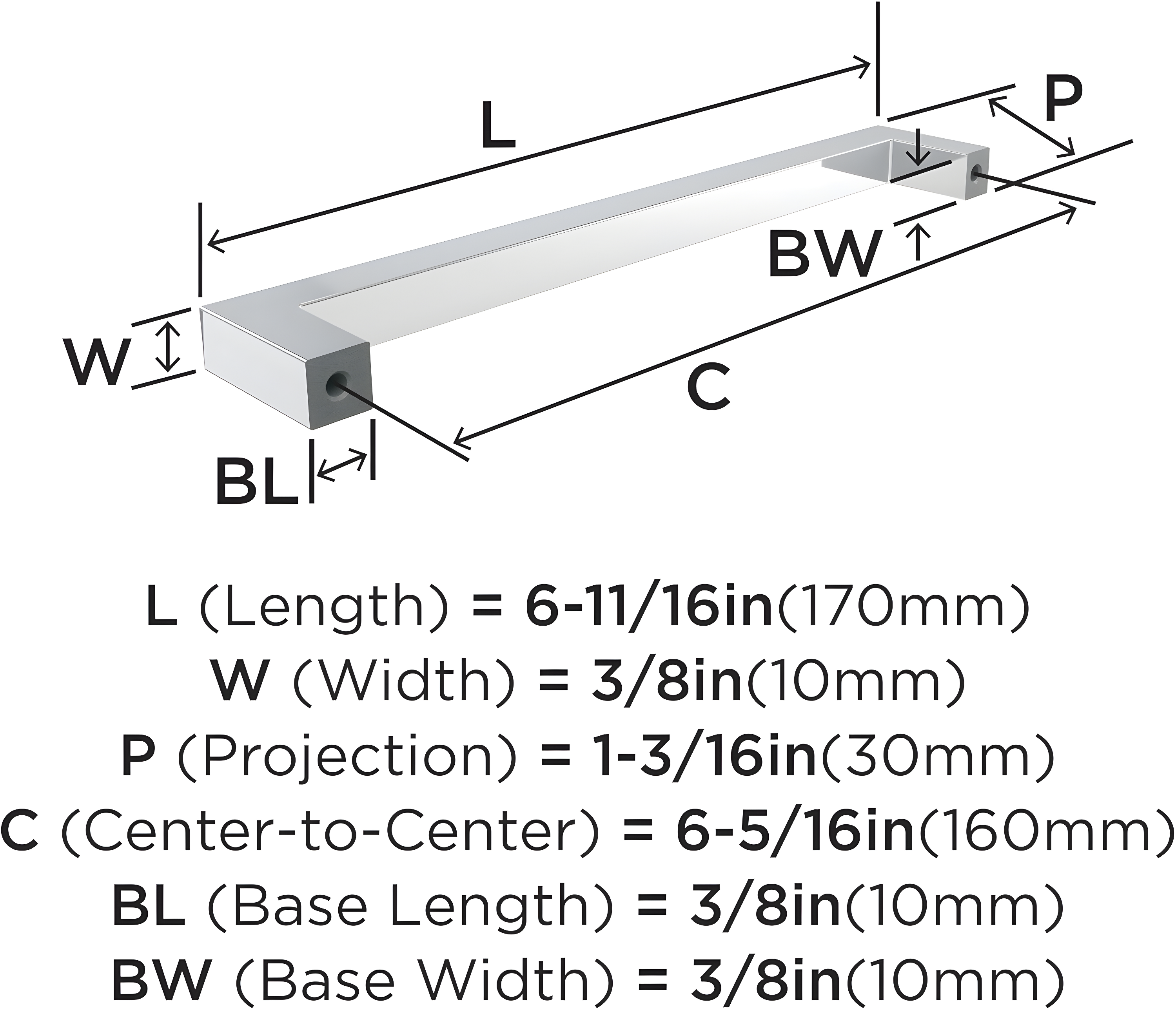 Amerock Monument 6-5/16 inch (160mm) Center-to-Center Polished Chrome Cabinet Pull