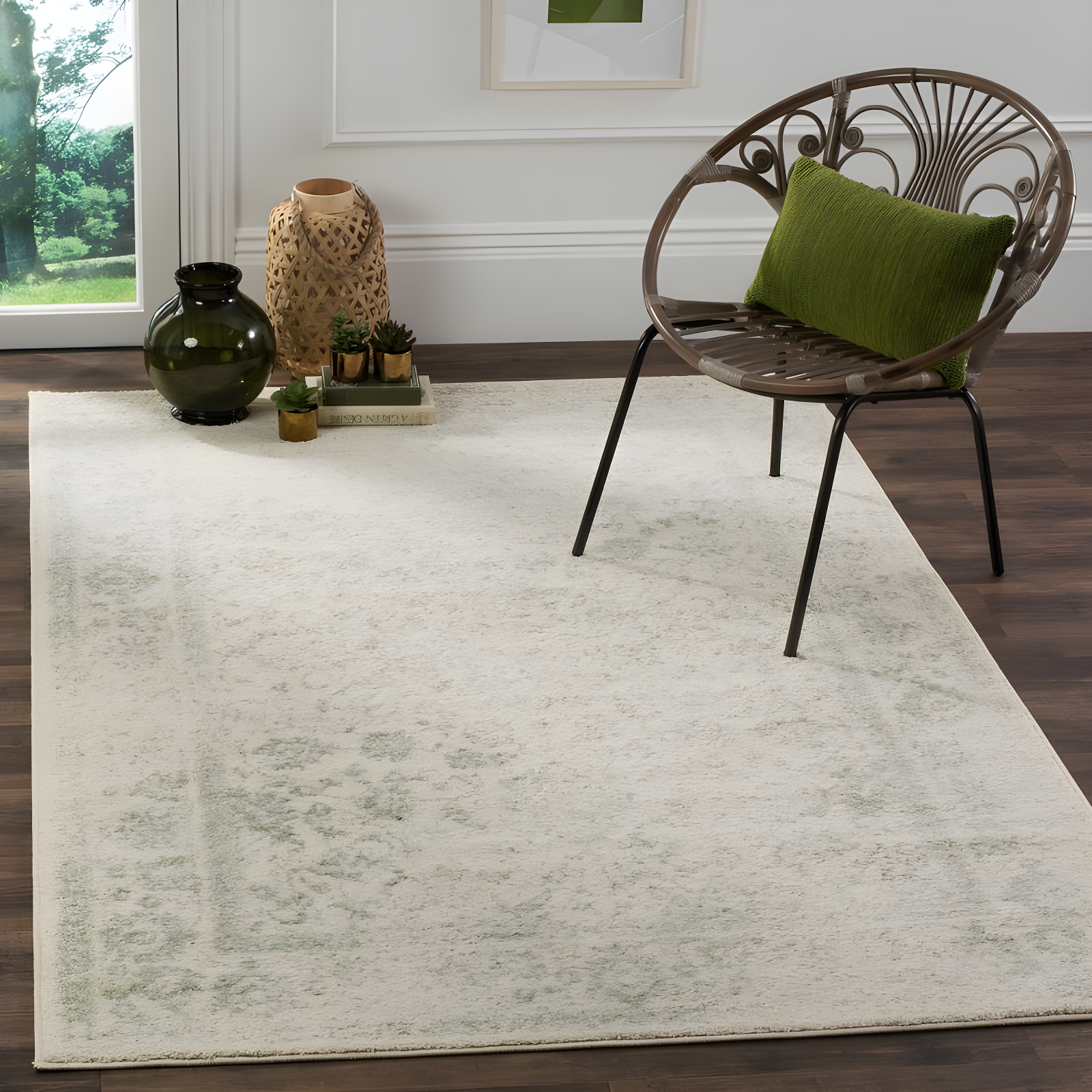 Adirondack ADR109 Machine Made Indoor Area Rug - Ivory/Sage - 4'x6' - Safavieh