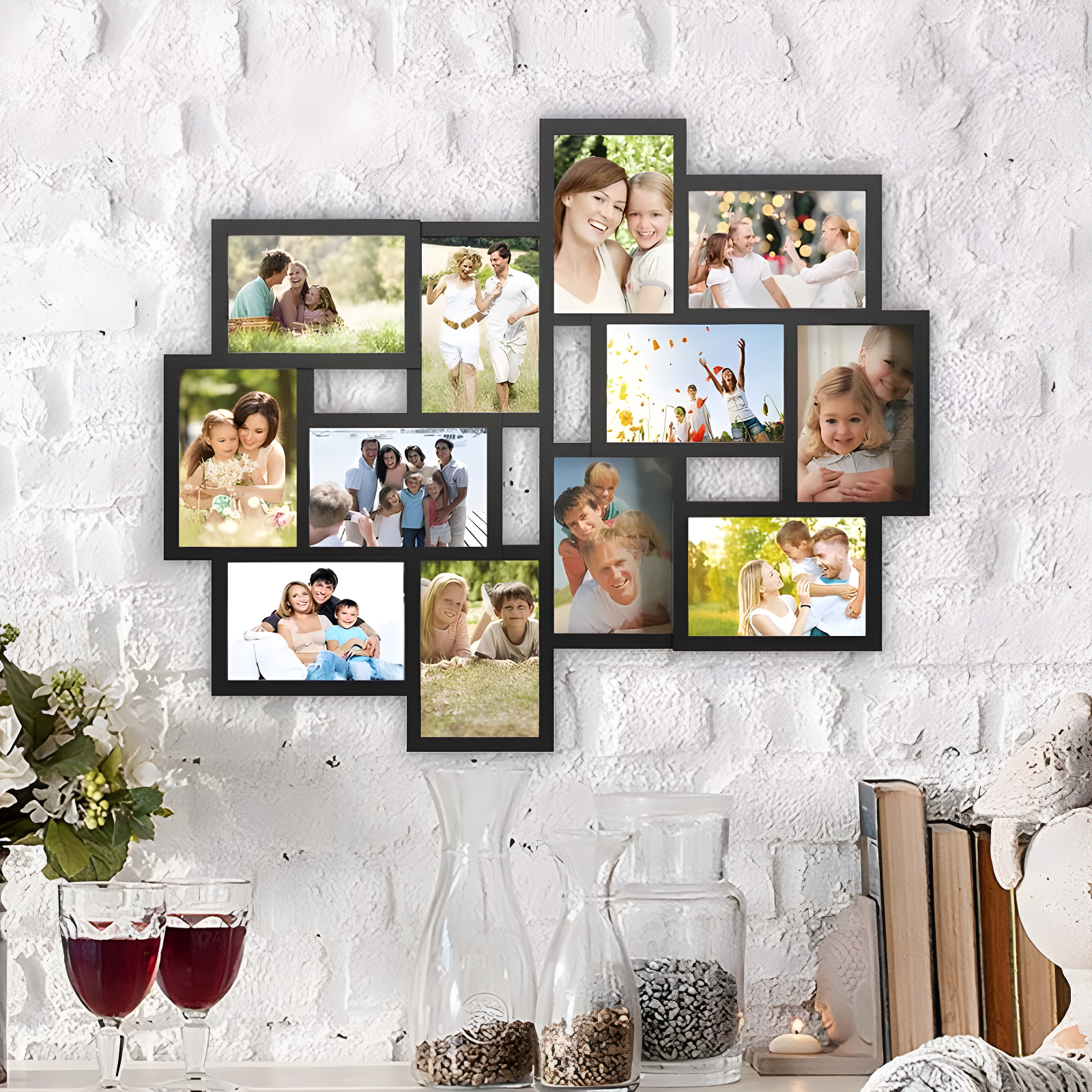 12-Photo Picture Frame Collage - Multi-Picture Wall-Mounted Display Gallery with 12 Openings for 4x6-Inch Photos or Pictures by Lavish Home (Black)