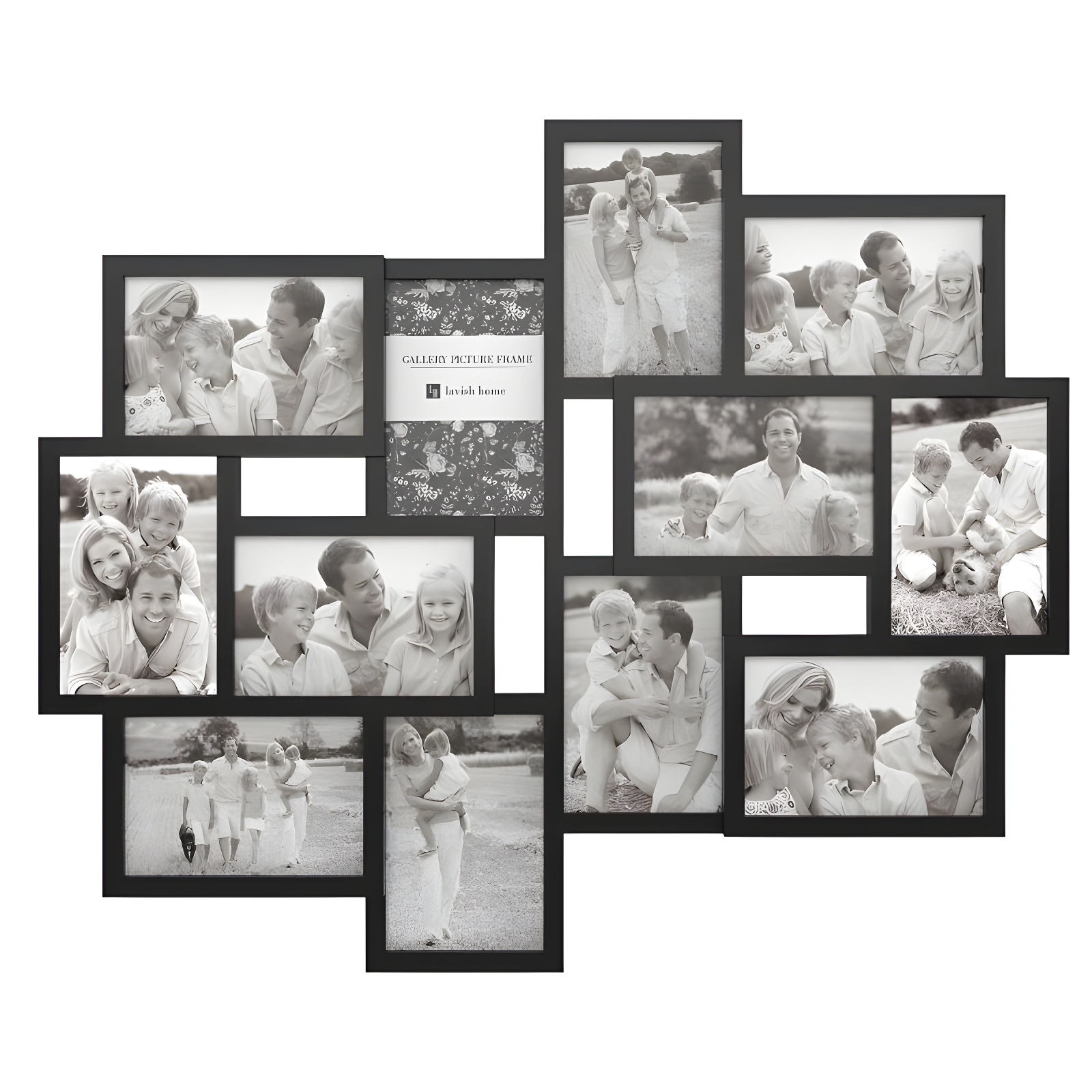 12-Photo Picture Frame Collage - Multi-Picture Wall-Mounted Display Gallery with 12 Openings for 4x6-Inch Photos or Pictures by Lavish Home (Black)