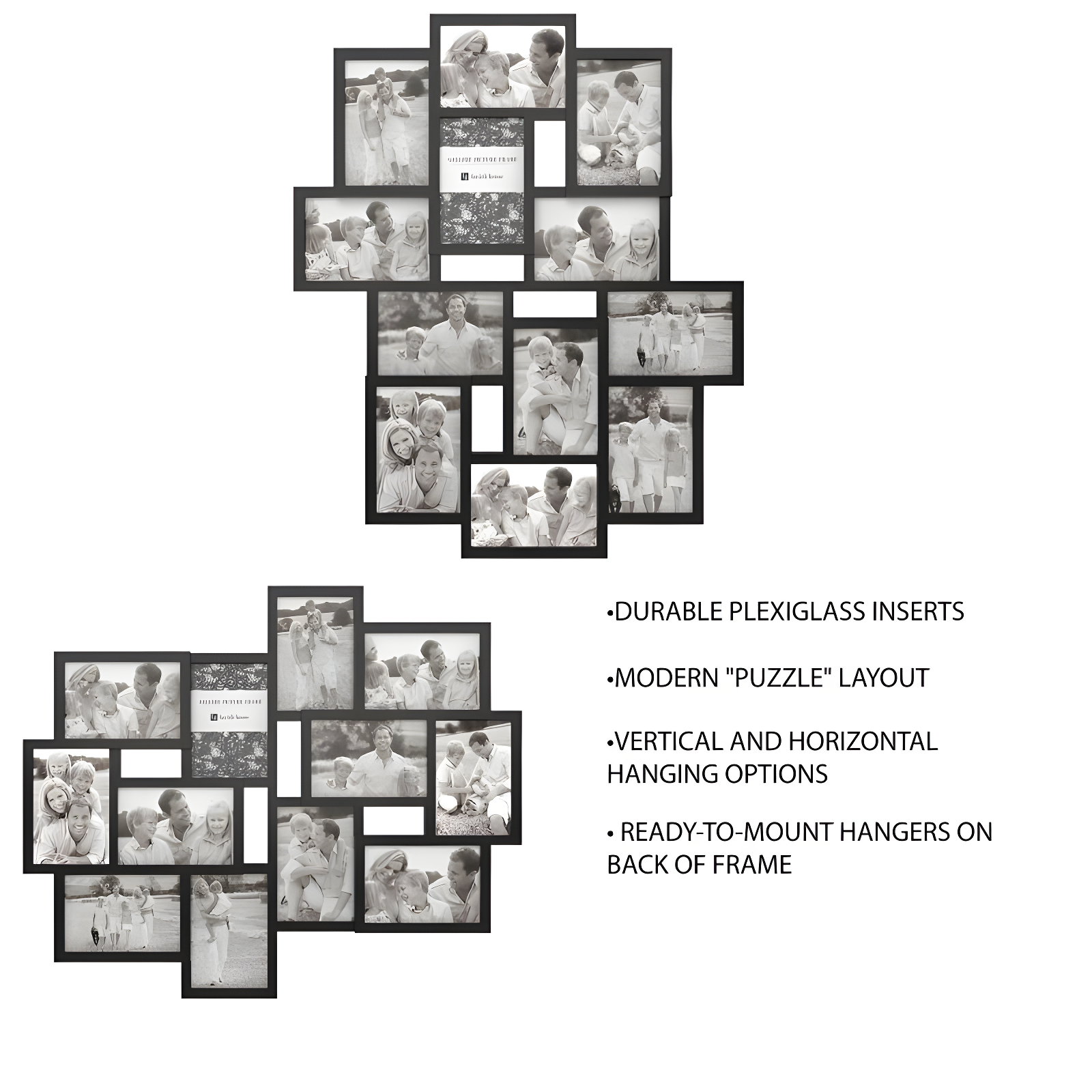 12-Photo Picture Frame Collage - Multi-Picture Wall-Mounted Display Gallery with 12 Openings for 4x6-Inch Photos or Pictures by Lavish Home (Black)