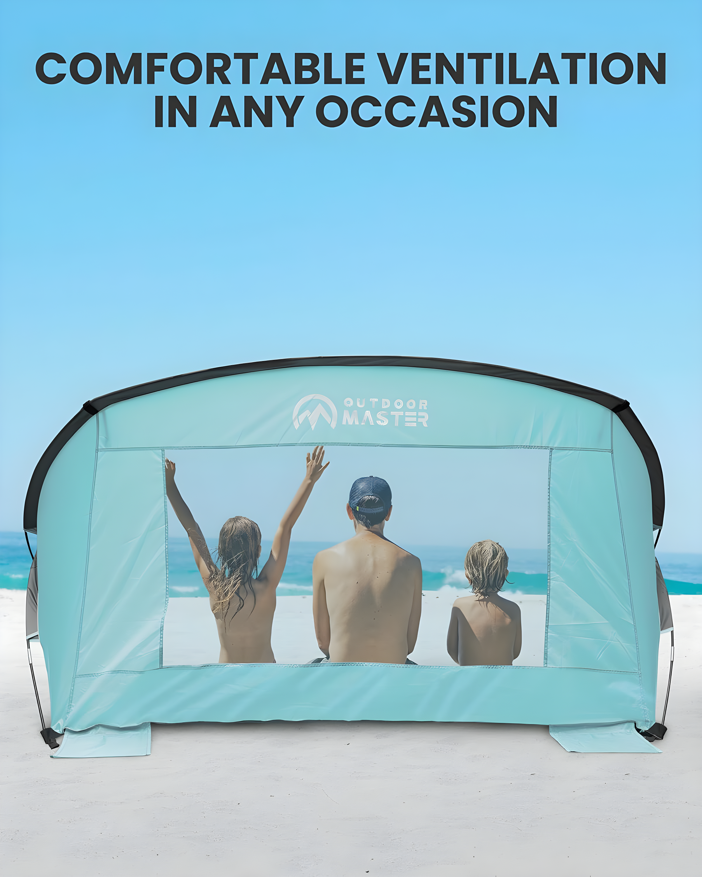 OutdoorMaster Beach Tent for 3-4 Person - Easy Setup and Portable Beach Shade Sun Shelter Canopy with UPF 50+ UV Protection Removable Skylight Family Size-Green