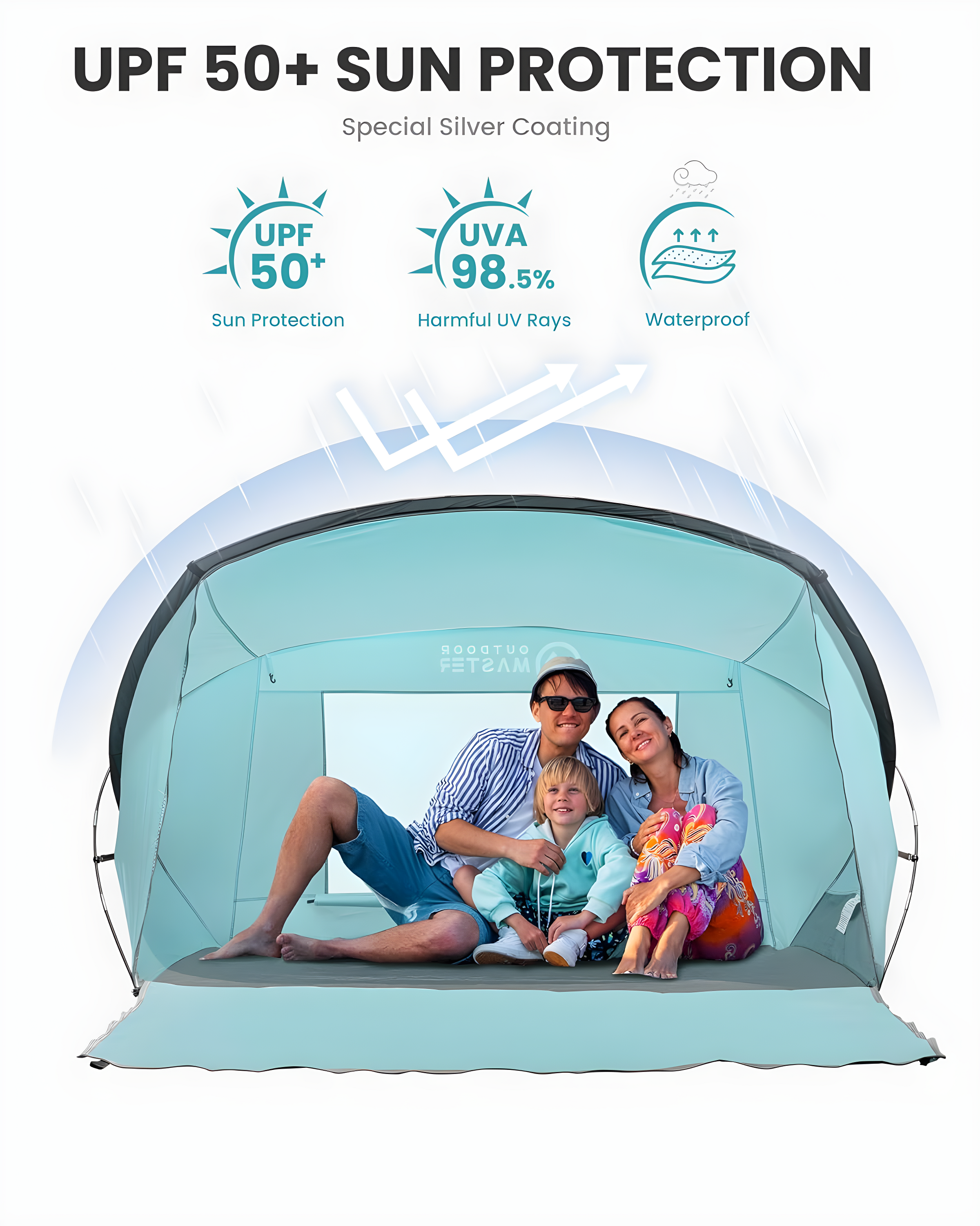 OutdoorMaster Beach Tent for 3-4 Person - Easy Setup and Portable Beach Shade Sun Shelter Canopy with UPF 50+ UV Protection Removable Skylight Family Size-Green
