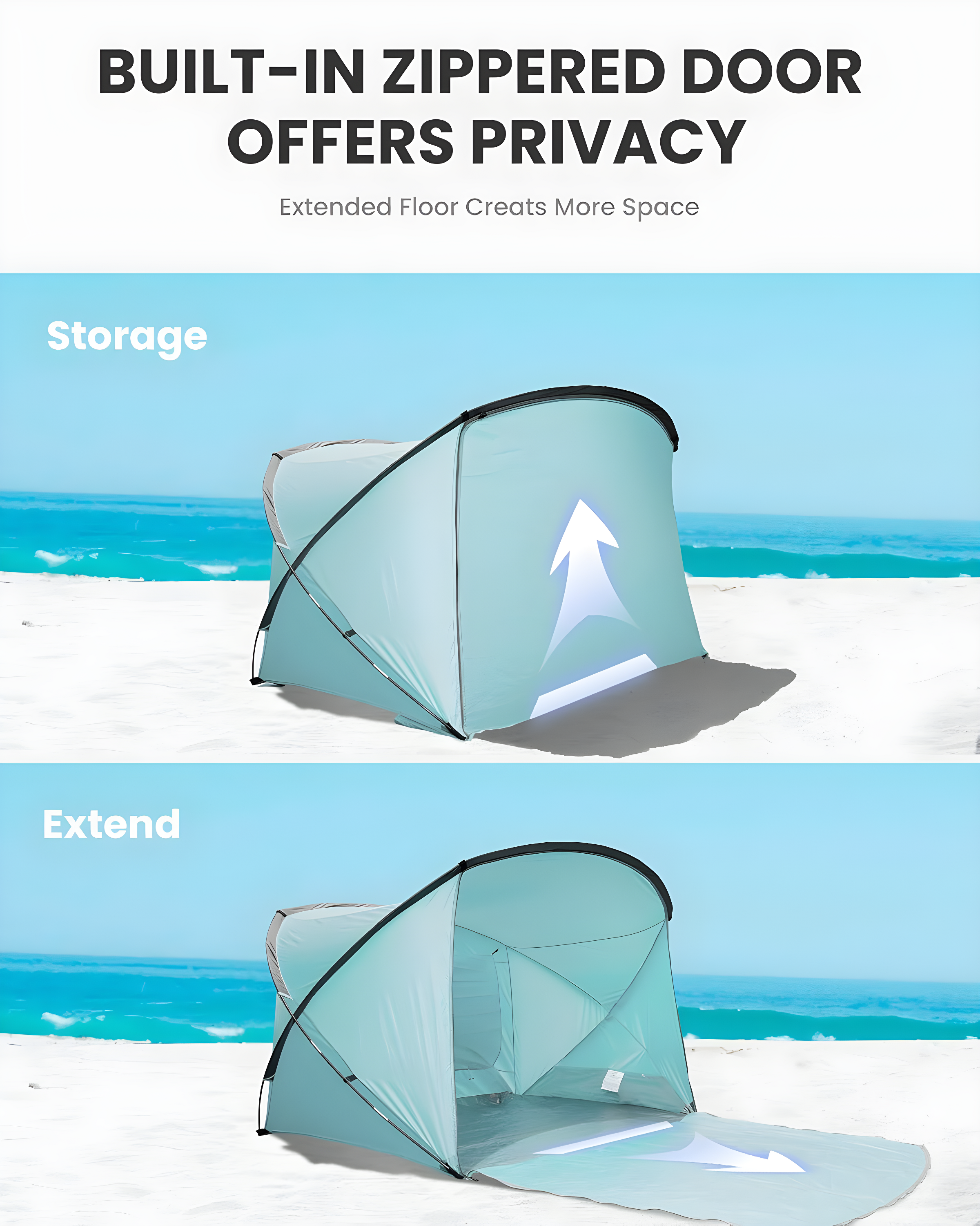 OutdoorMaster Beach Tent for 3-4 Person - Easy Setup and Portable Beach Shade Sun Shelter Canopy with UPF 50+ UV Protection Removable Skylight Family Size-Green