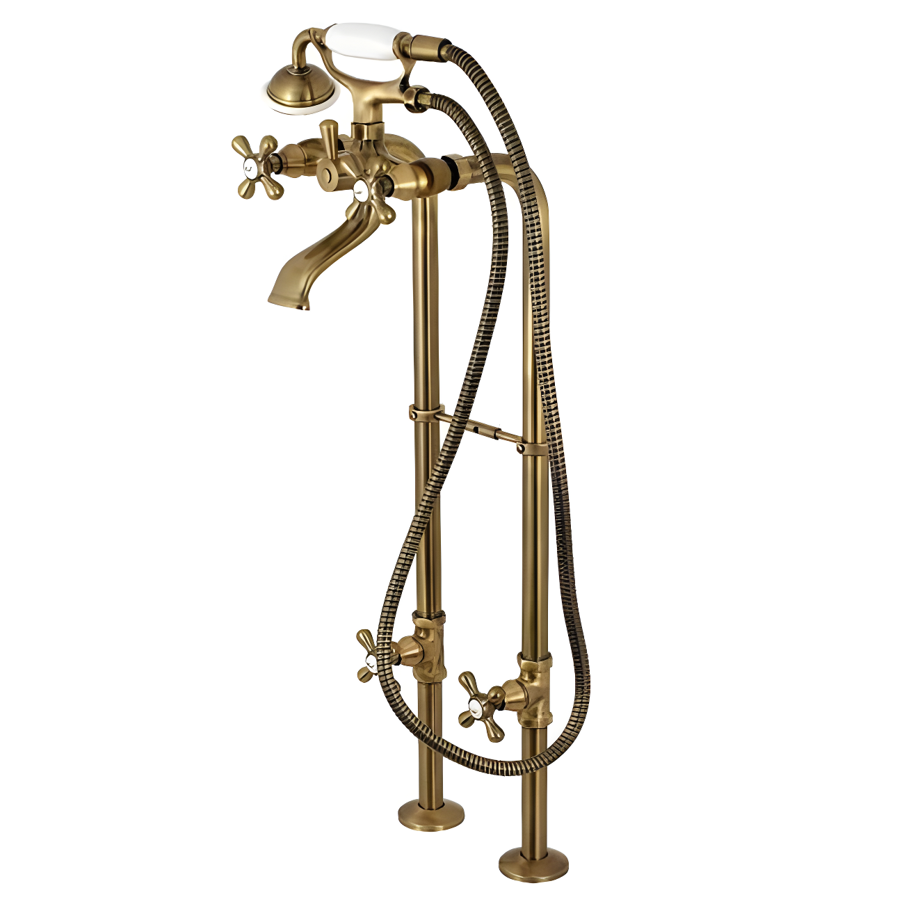 Kingston Brass Kingston Three-Handle 2-Hole Freestanding Tub Faucet with Supply Line and Stop Valve