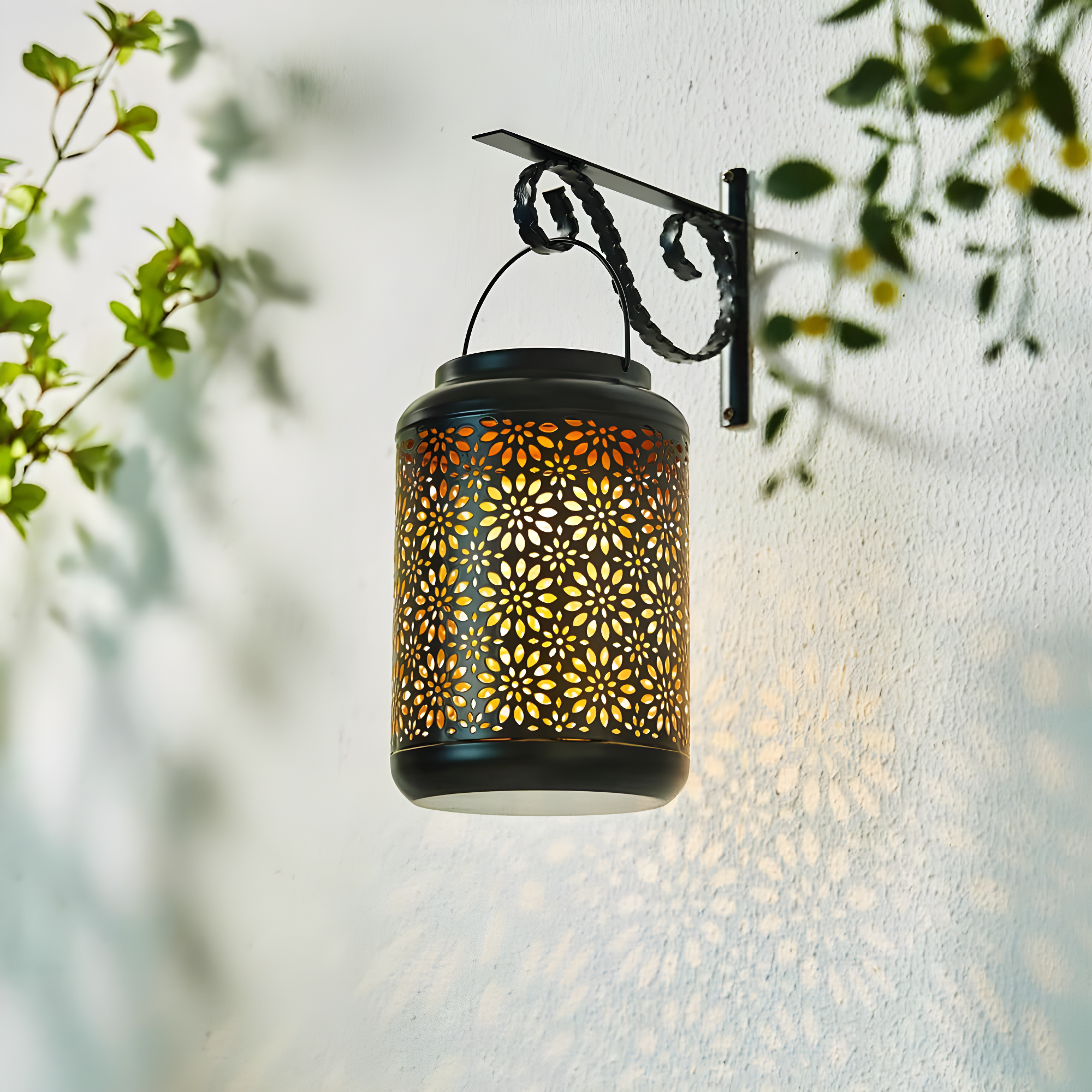 8.75" H Metal Wire Solar Powered Outdoor Hanging Lantern
