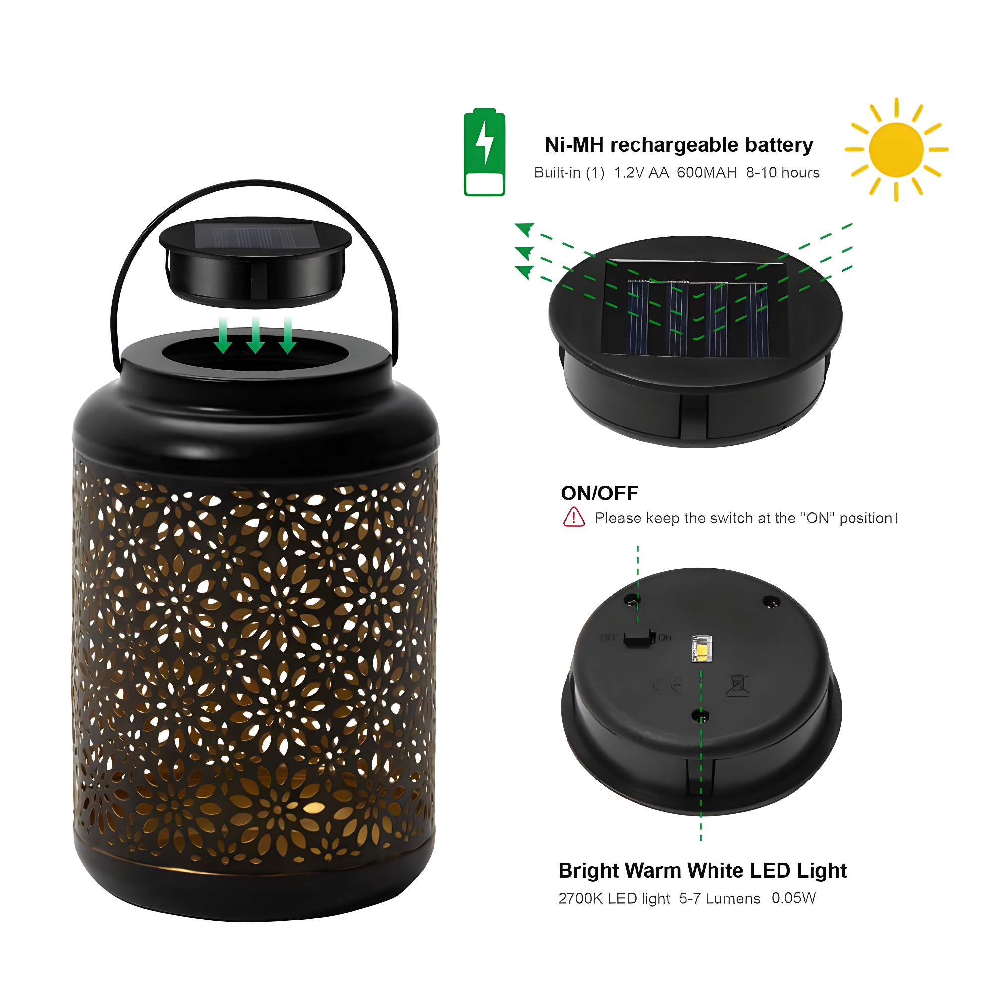 8.75" H Metal Wire Solar Powered Outdoor Hanging Lantern