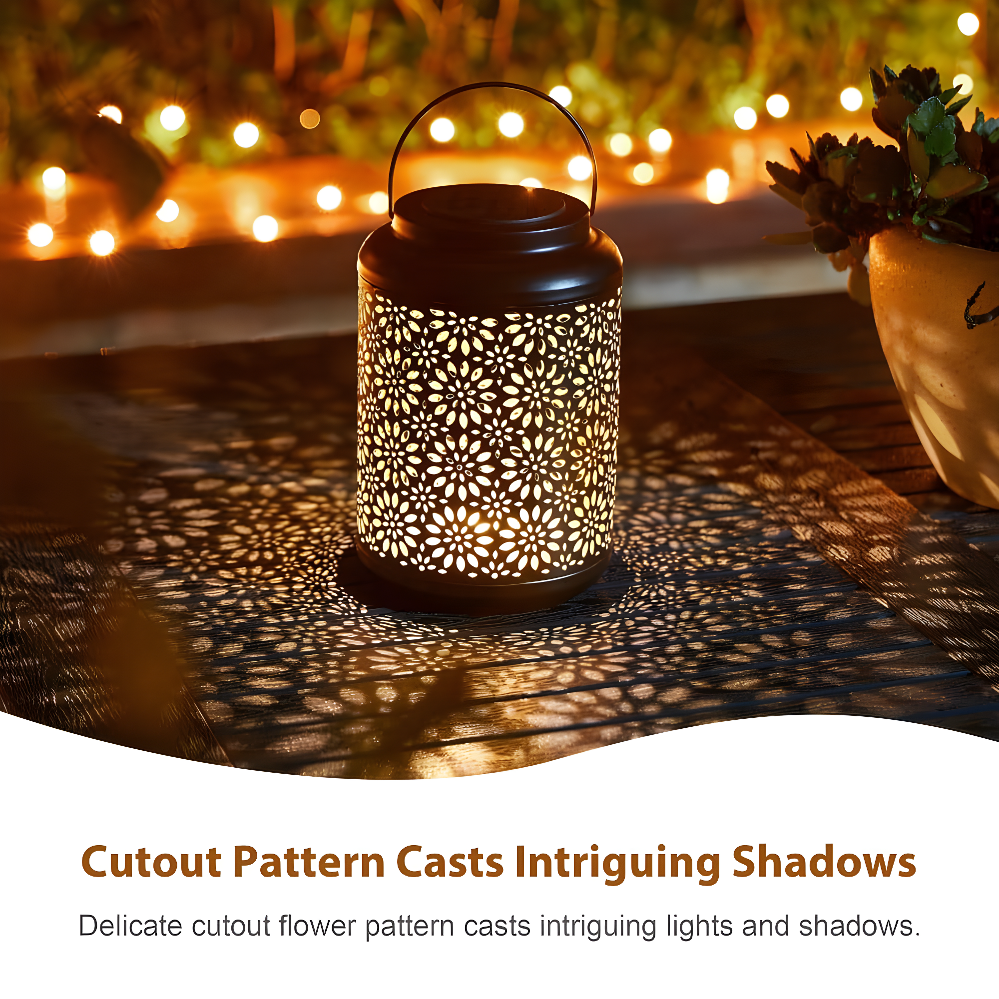 8.75" H Metal Wire Solar Powered Outdoor Hanging Lantern
