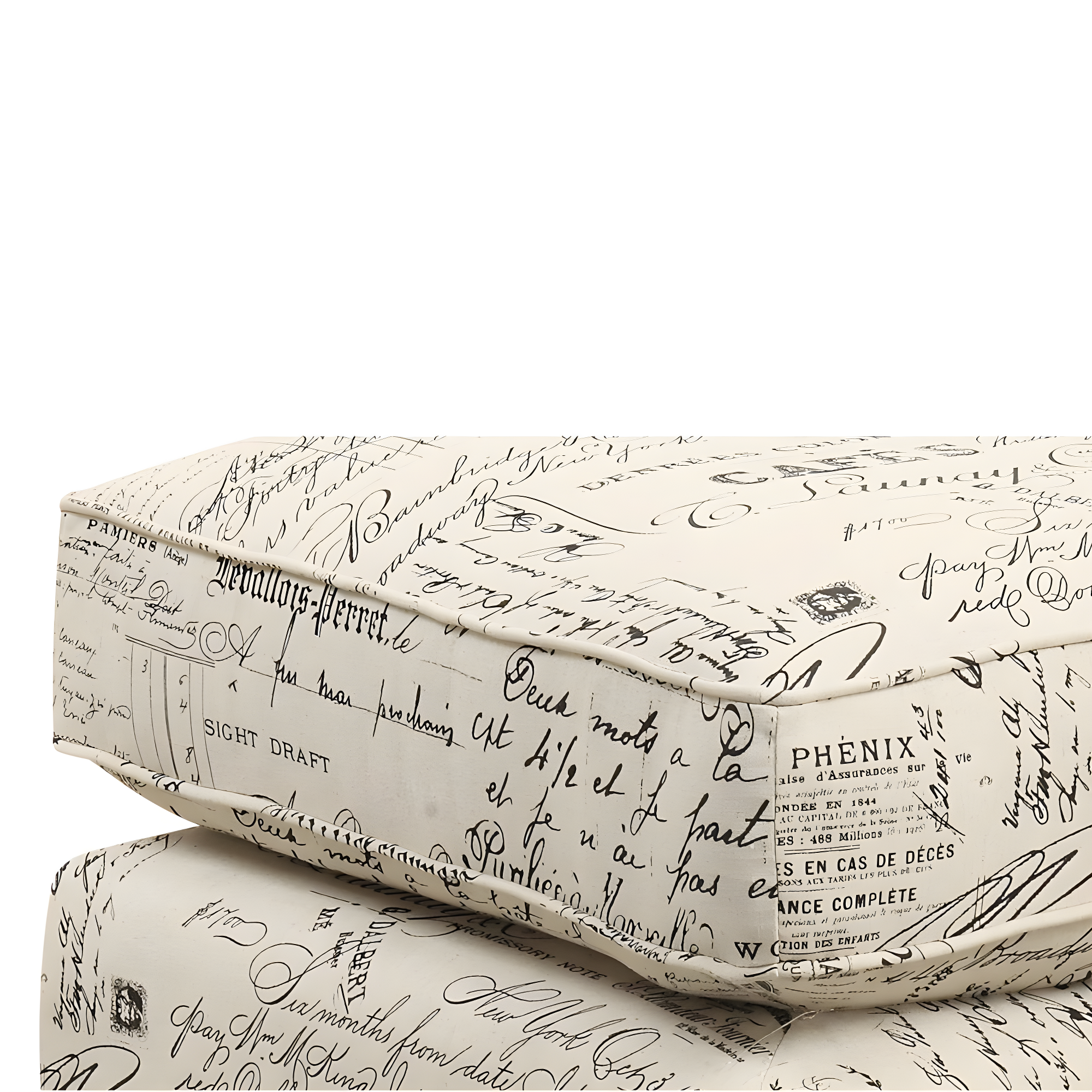 Emery Ottoman French Script - Picket House Furnishings: Contemporary Nailhead Trim, Polyester Upholstery, Plywood Frame