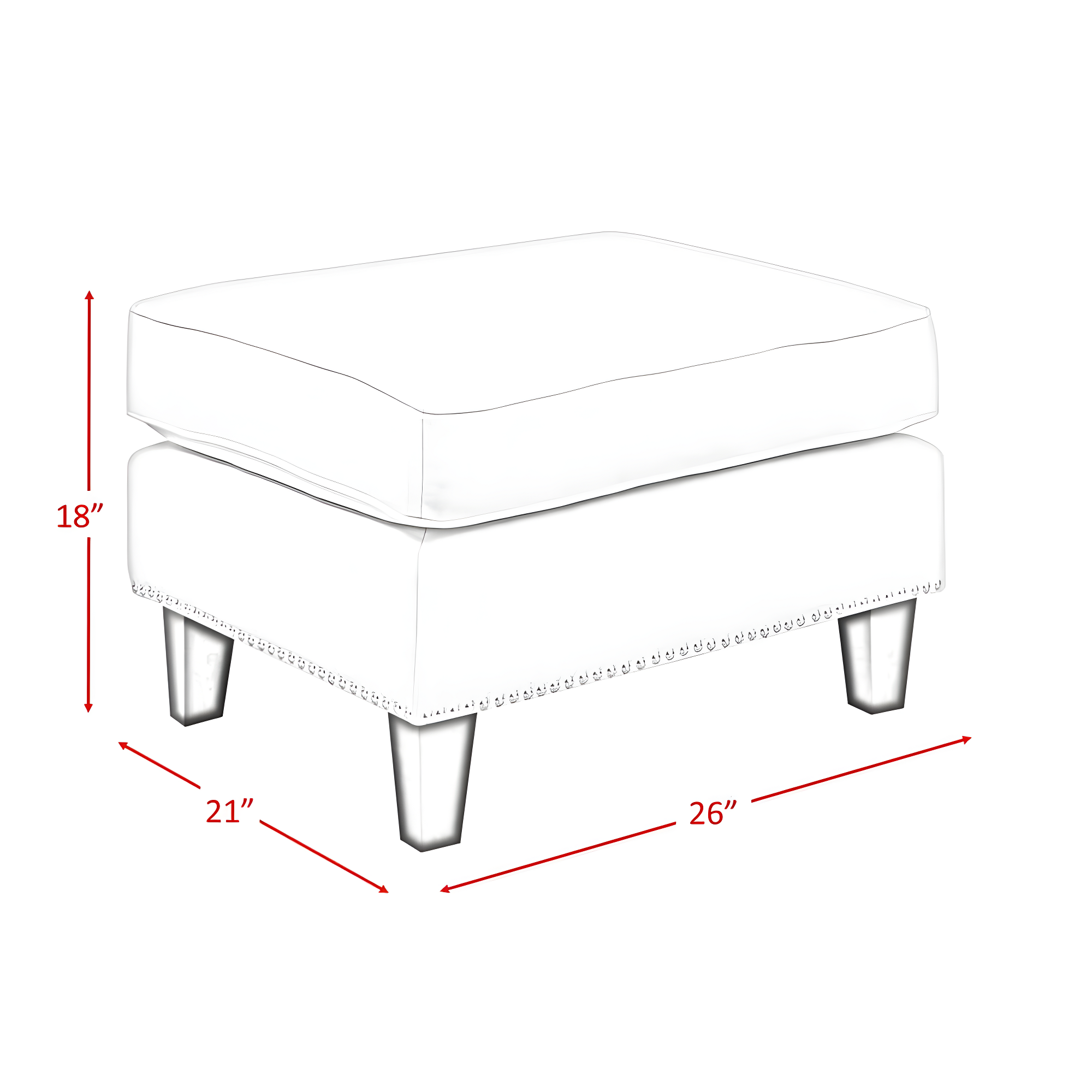 Emery Ottoman French Script - Picket House Furnishings: Contemporary Nailhead Trim, Polyester Upholstery, Plywood Frame