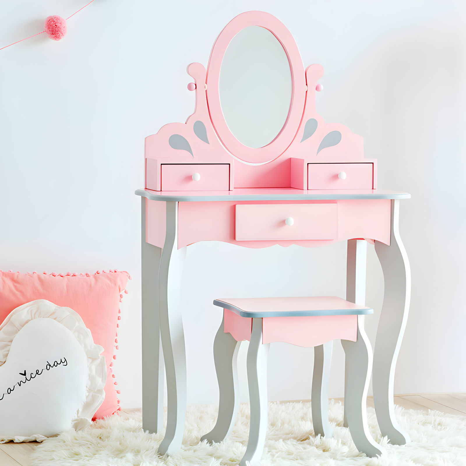 Teamson Kids Wooden Princess Rapunzel 2-pc. Vanity Set, Gray/Pink