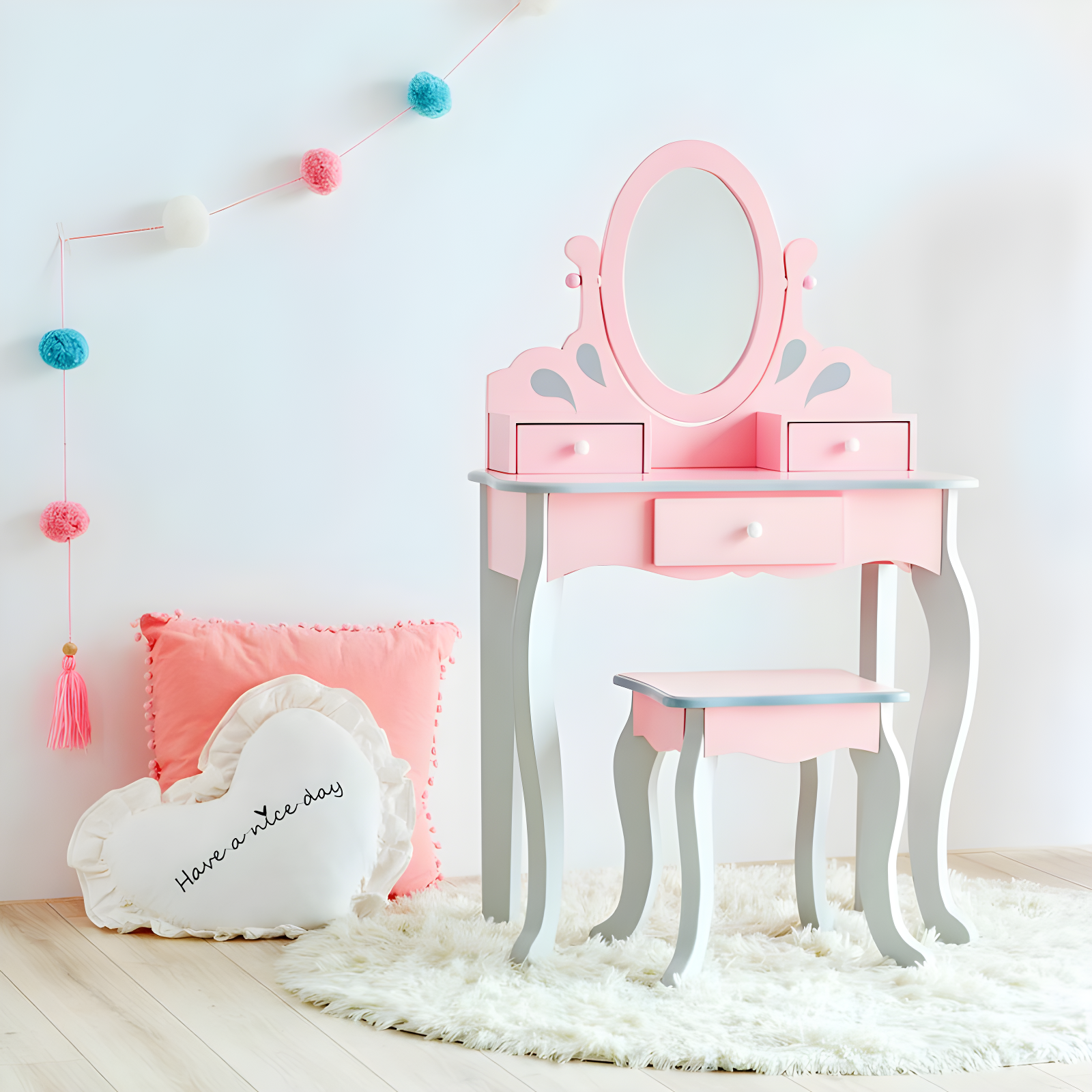 Teamson Kids Wooden Princess Rapunzel 2-pc. Vanity Set, Gray/Pink
